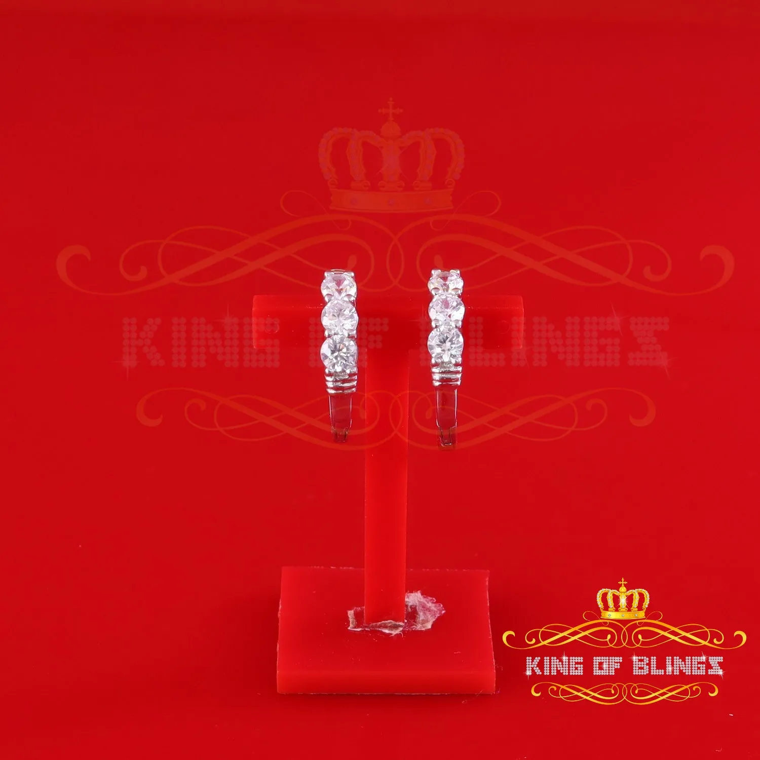 King of Bling's 0.66ct Cubic Zirconia Men'sHip Hop 925 Sterling Silver White Hoop Stud Earrings