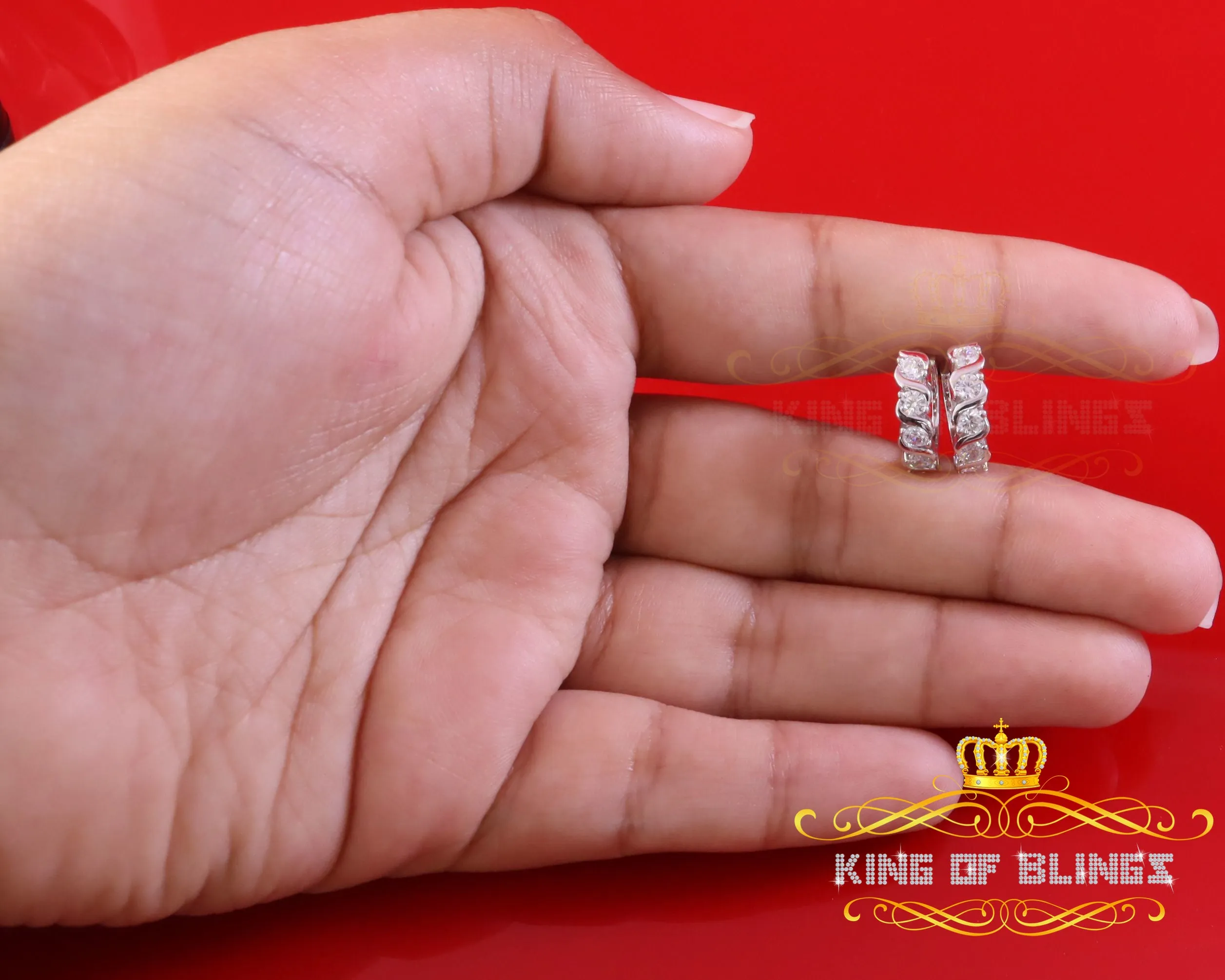 King of Bling's 925 White Silver Cubic Zirconia Hip Hop Women's & Men's Huggie Hoop Earrings