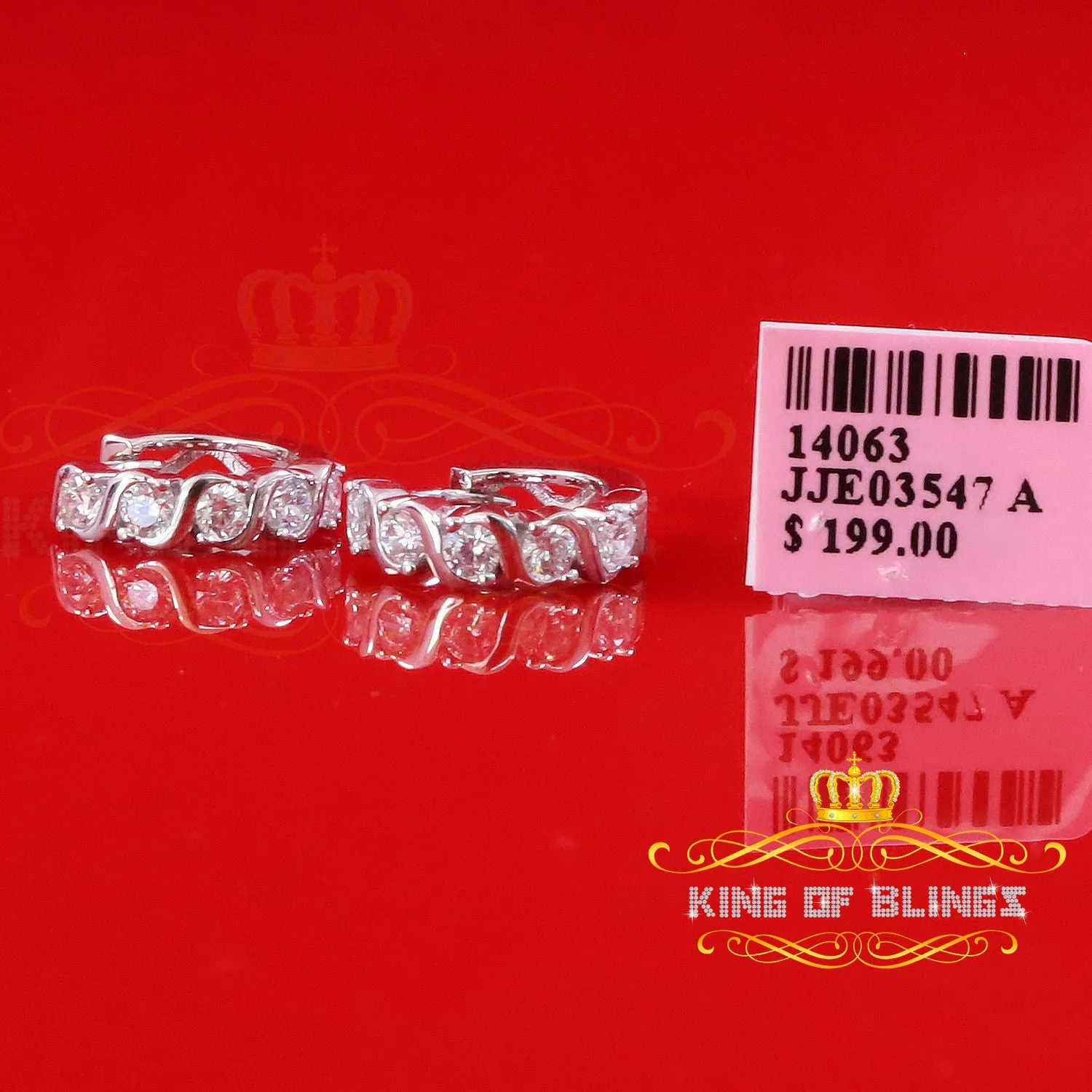 King of Bling's 925 White Silver Cubic Zirconia Hip Hop Women's & Men's Huggie Hoop Earrings