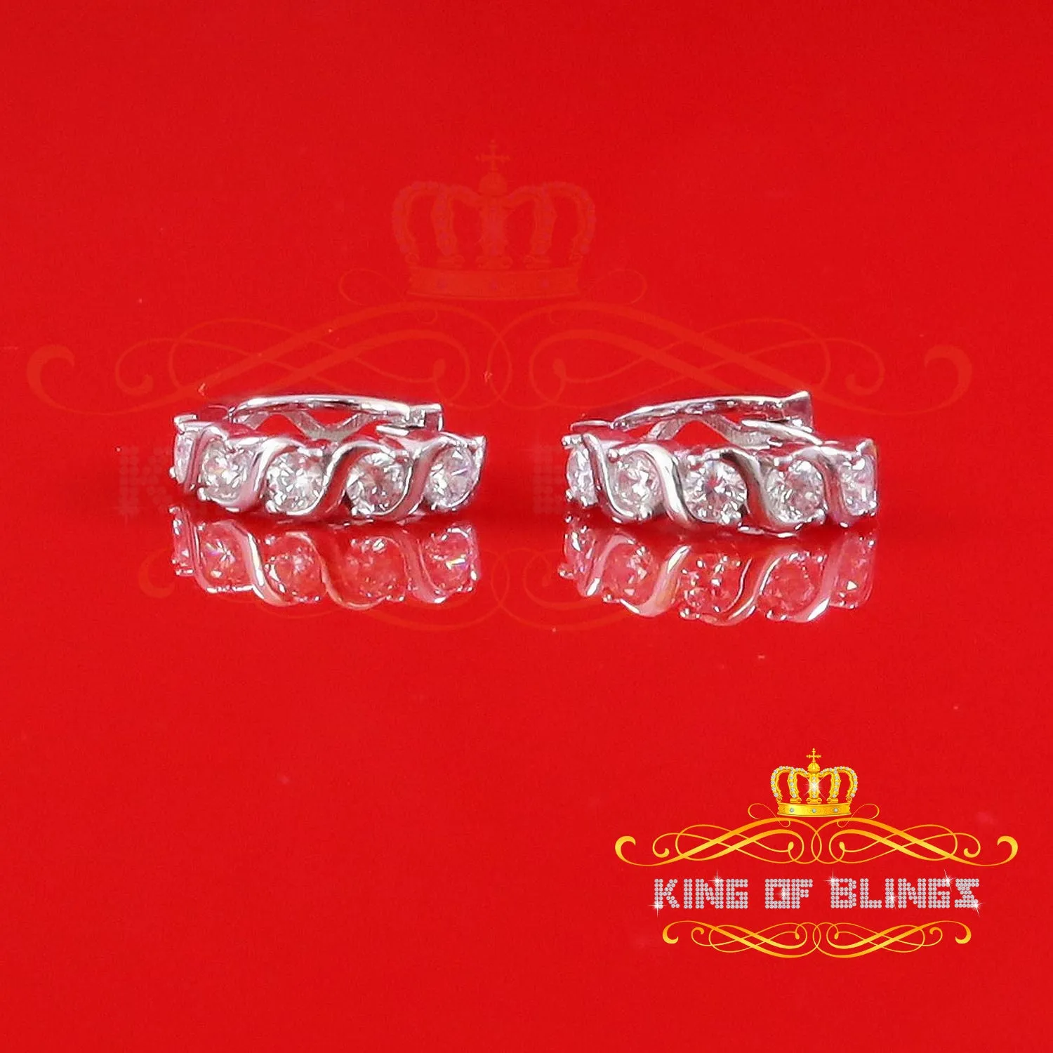 King of Bling's 925 White Silver Cubic Zirconia Hip Hop Women's & Men's Huggie Hoop Earrings