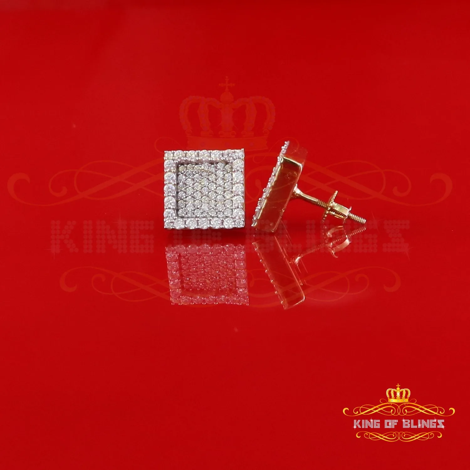 King  of Bling's 925 Yellow Silver 1.00ct VVS 'D' Moissanite Square Stud Earring Men's/Womens