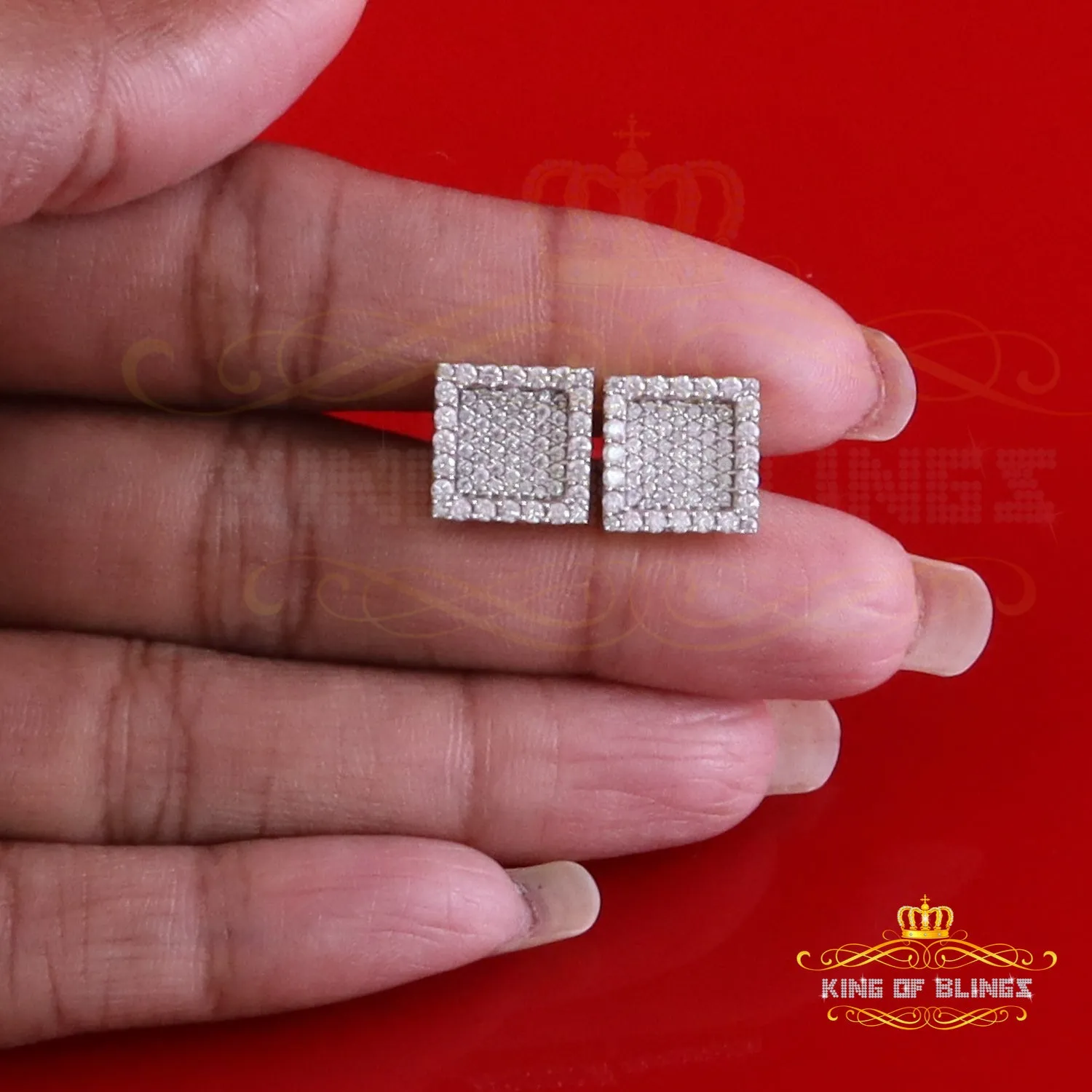 King  of Bling's 925 Yellow Silver 1.00ct VVS 'D' Moissanite Square Stud Earring Men's/Womens