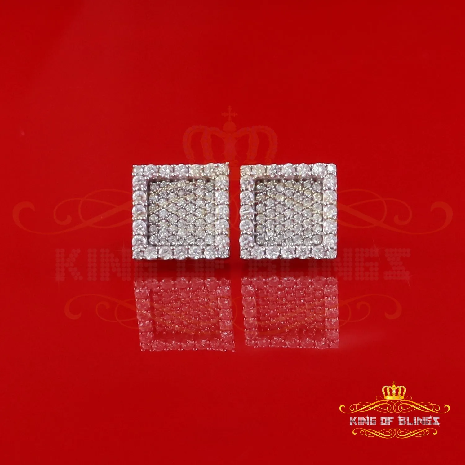 King  of Bling's 925 Yellow Silver 1.00ct VVS 'D' Moissanite Square Stud Earring Men's/Womens