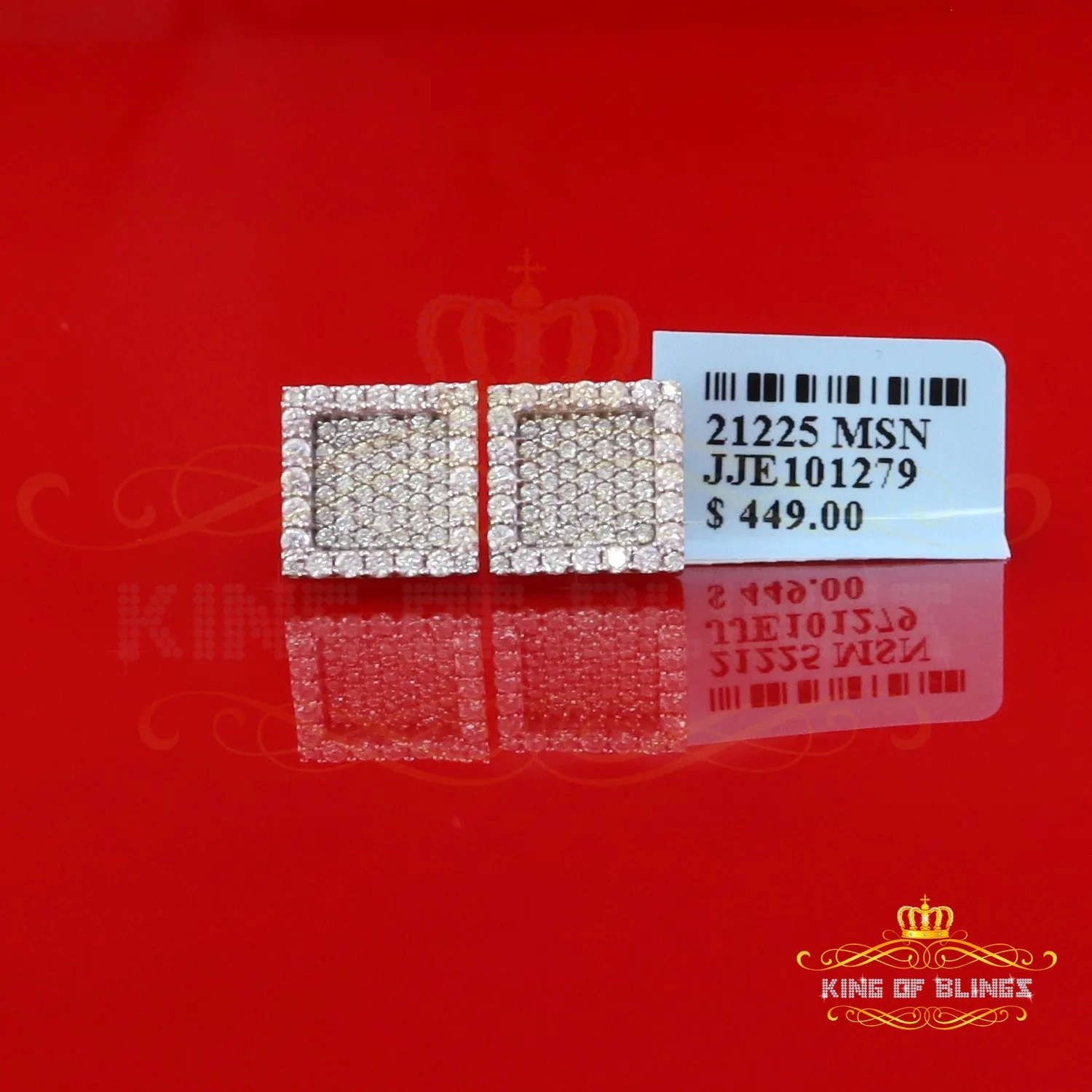 King  of Bling's 925 Yellow Silver 1.00ct VVS 'D' Moissanite Square Stud Earring Men's/Womens