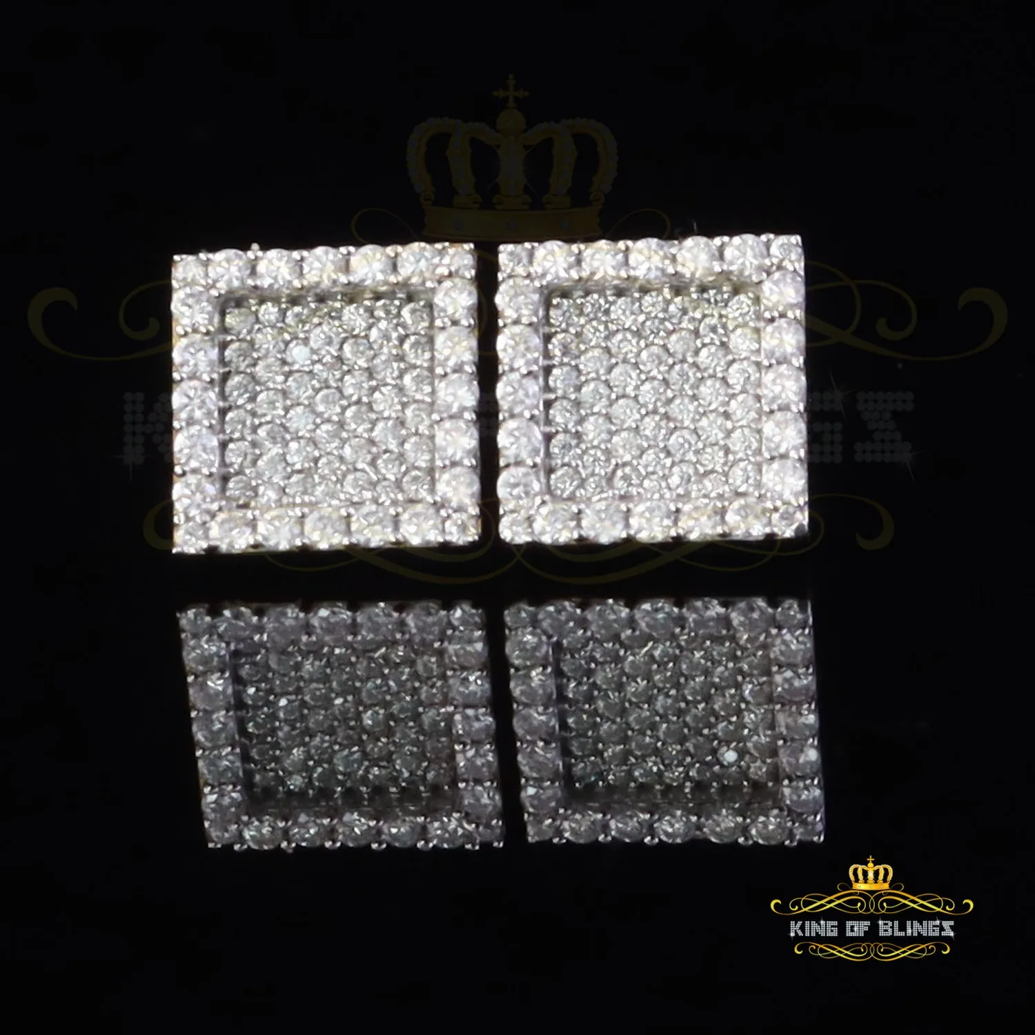 King  of Bling's 925 Yellow Silver 1.00ct VVS 'D' Moissanite Square Stud Earring Men's/Womens