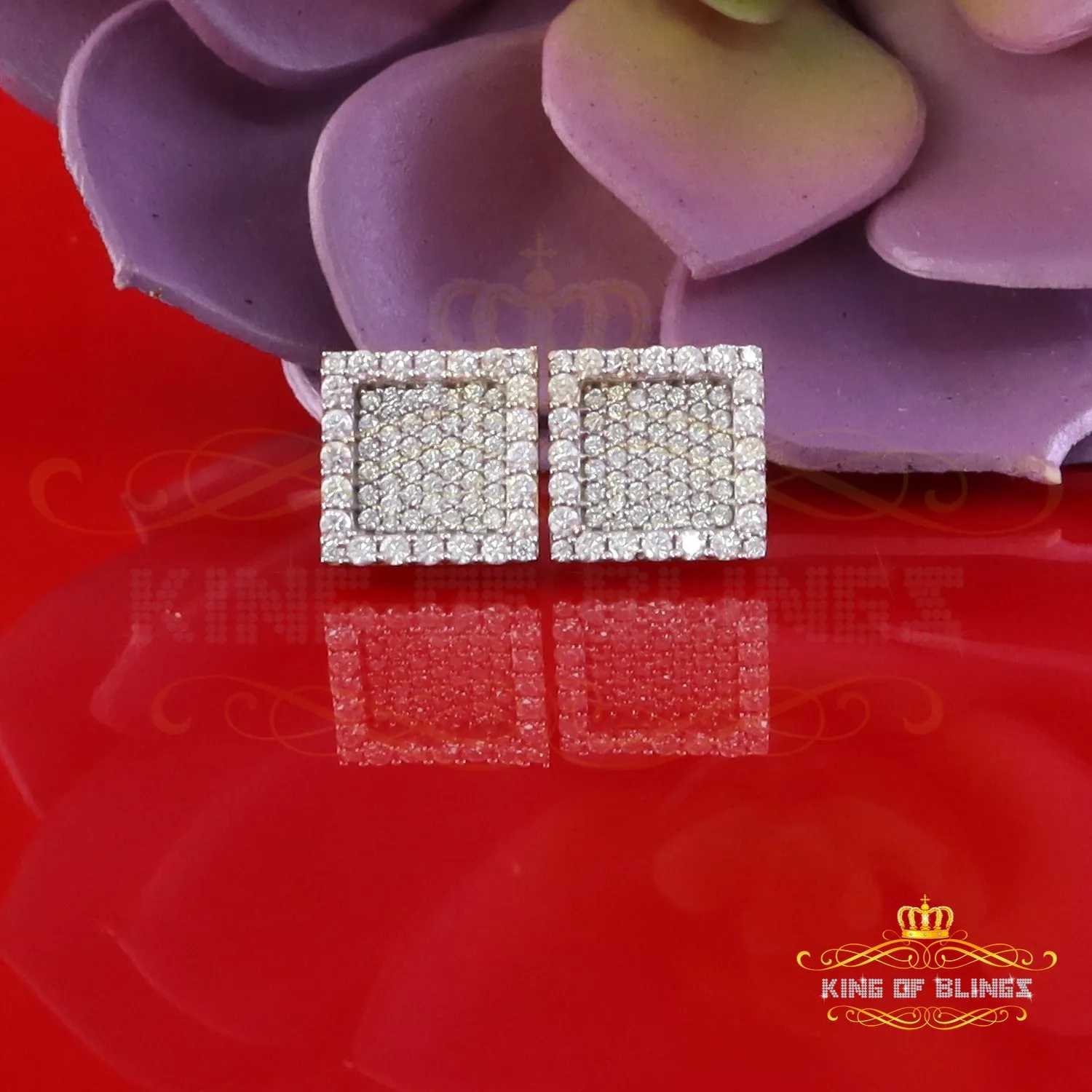 King  of Bling's 925 Yellow Silver 1.00ct VVS 'D' Moissanite Square Stud Earring Men's/Womens