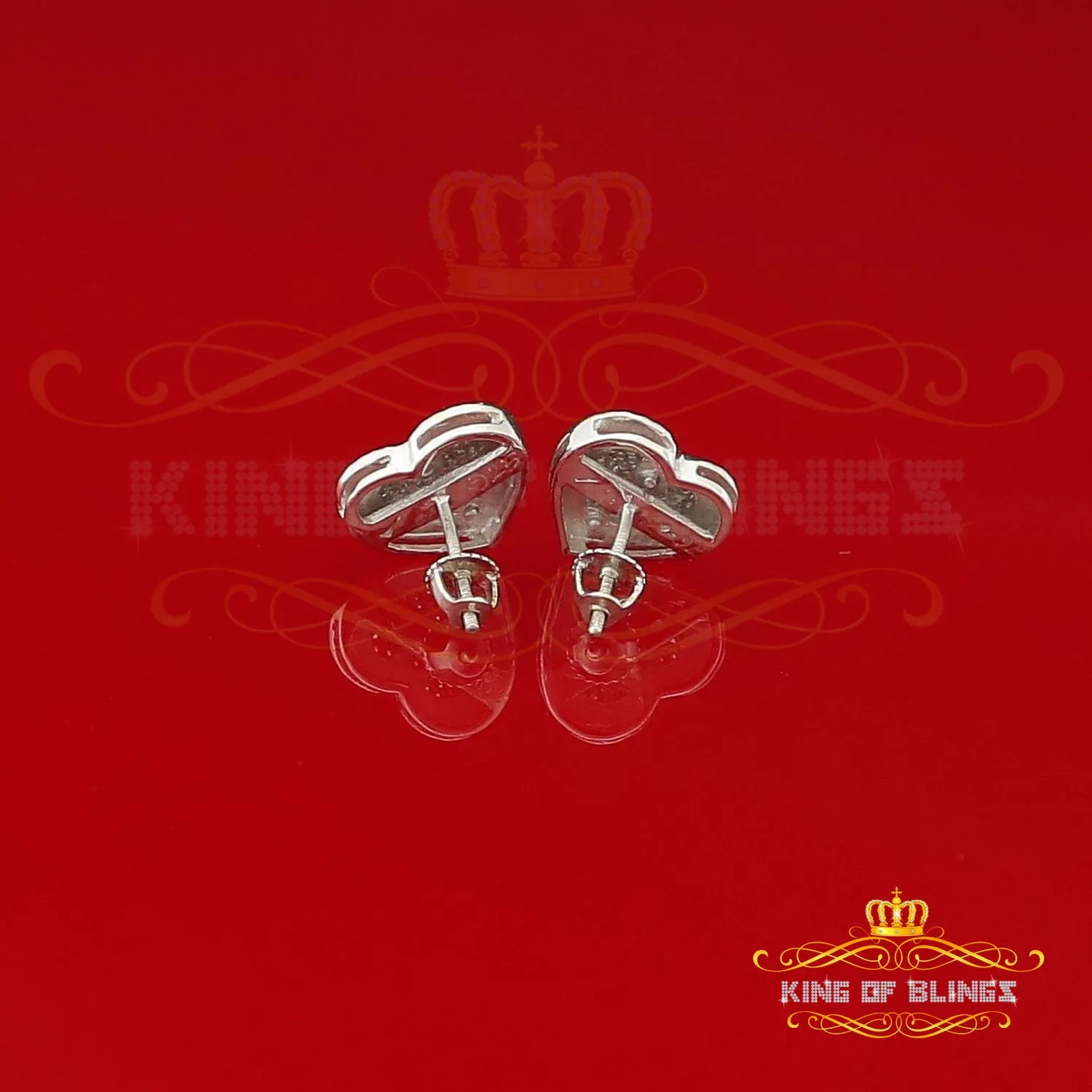 King Of Bling's Aretes Para Hombre Heart 925 White Silver 0.33ct Diamond Women's /Men's Earrings