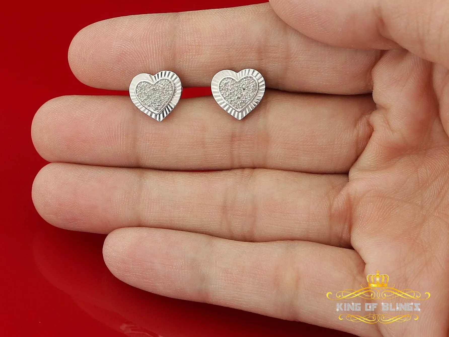 King Of Bling's Aretes Para Hombre Heart 925 White Silver 0.33ct Diamond Women's /Men's Earrings
