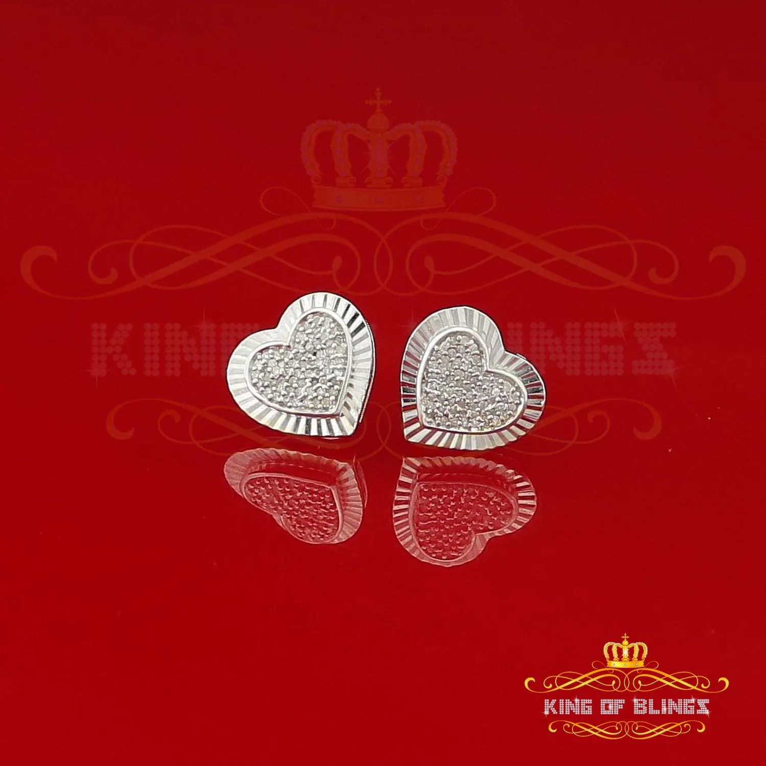 King Of Bling's Aretes Para Hombre Heart 925 White Silver 0.33ct Diamond Women's /Men's Earrings