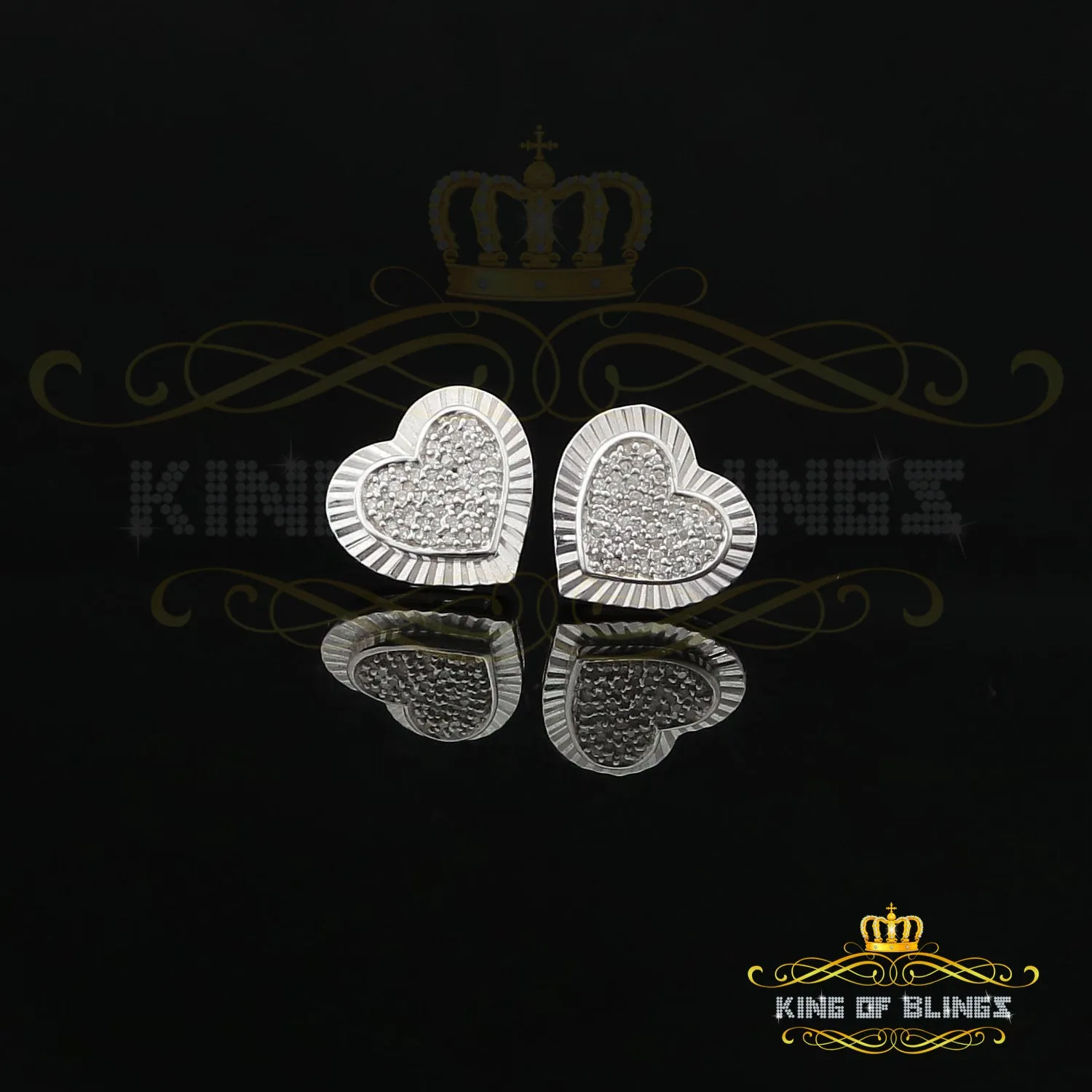 King Of Bling's Aretes Para Hombre Heart 925 White Silver 0.33ct Diamond Women's /Men's Earrings