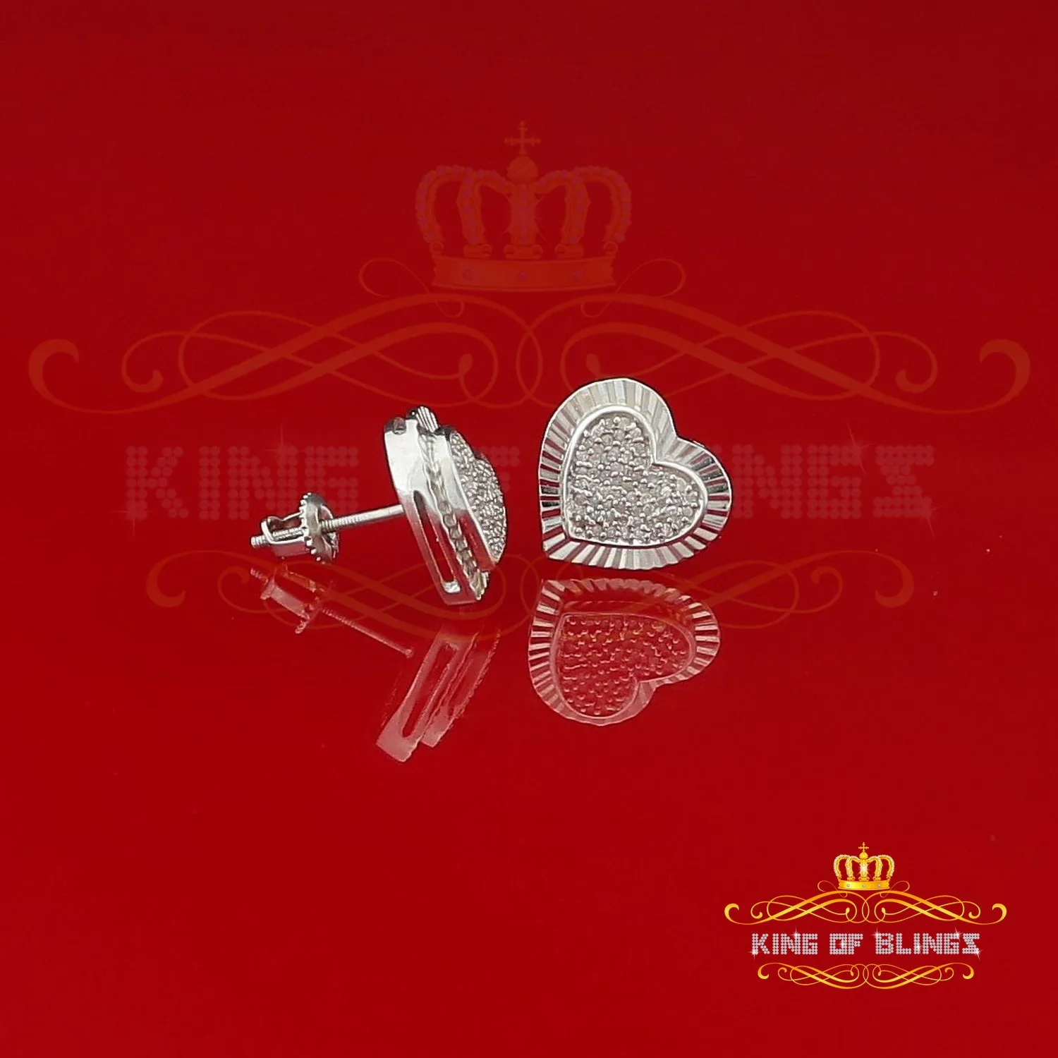 King Of Bling's Aretes Para Hombre Heart 925 White Silver 0.33ct Diamond Women's /Men's Earrings