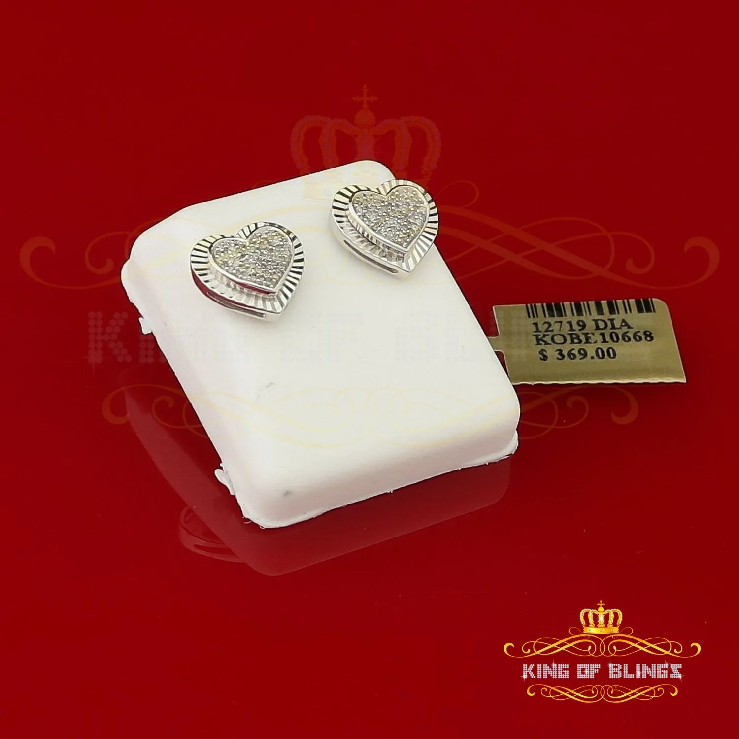 King Of Bling's Aretes Para Hombre Heart 925 White Silver 0.33ct Diamond Women's /Men's Earrings