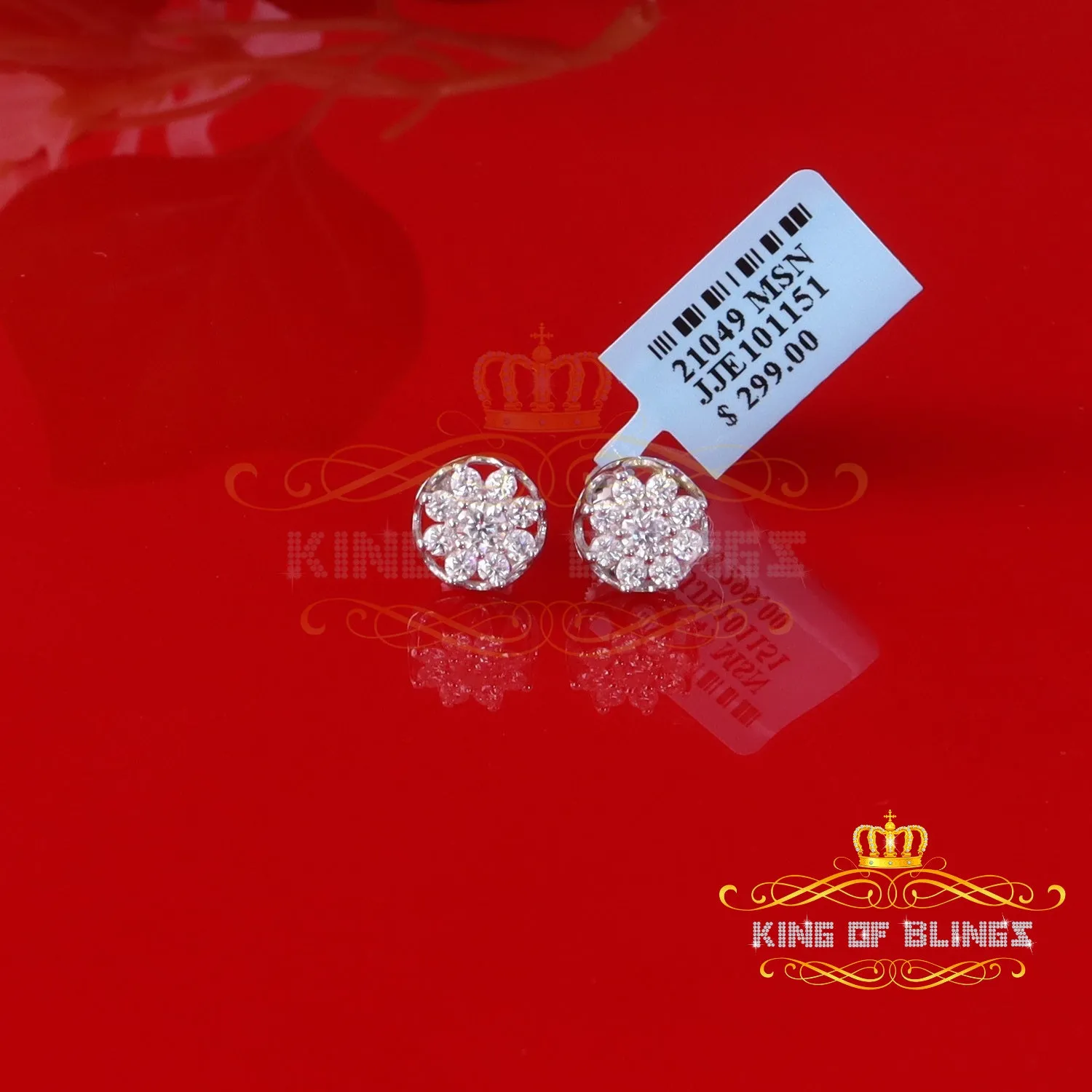 King of Bling's Men's/Womens 925 Silver White 0.75ct VVS 'D' Moissanite Round stud Earrings