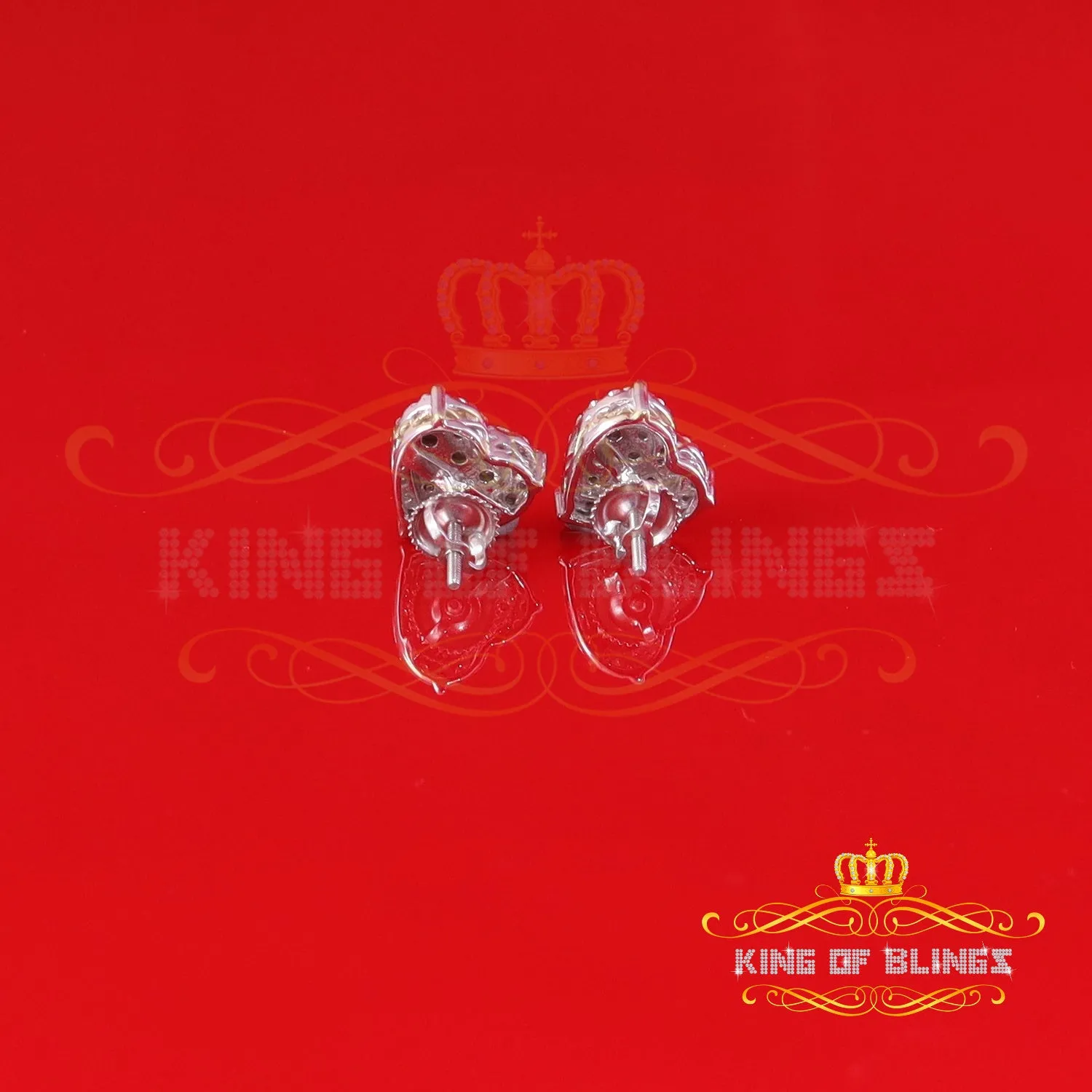King of Bling's Men's/Womens 925 Silver White 1.25ct VVS 'D' Moissanite 3D Heart Stud Earrings
