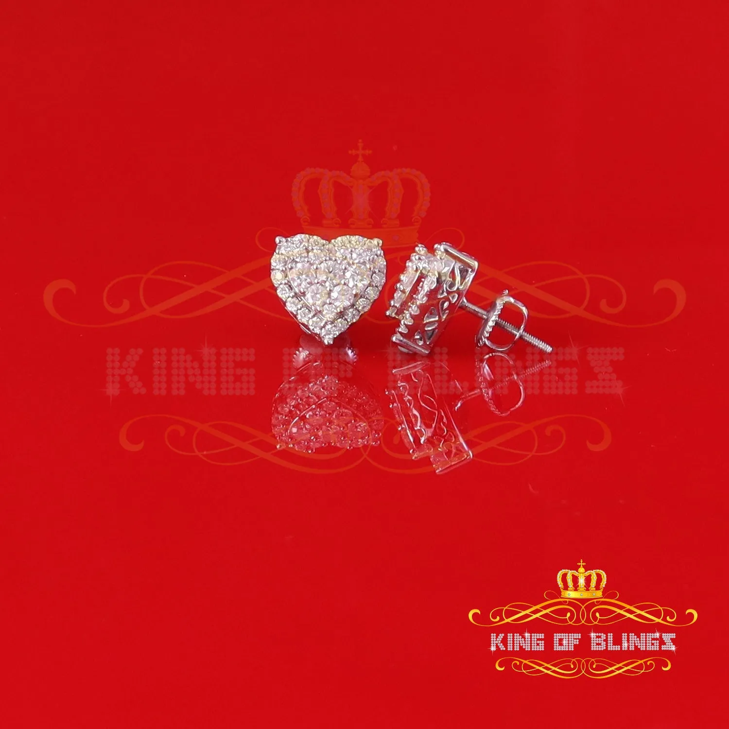King of Bling's Men's/Womens 925 Silver White 1.25ct VVS 'D' Moissanite 3D Heart Stud Earrings