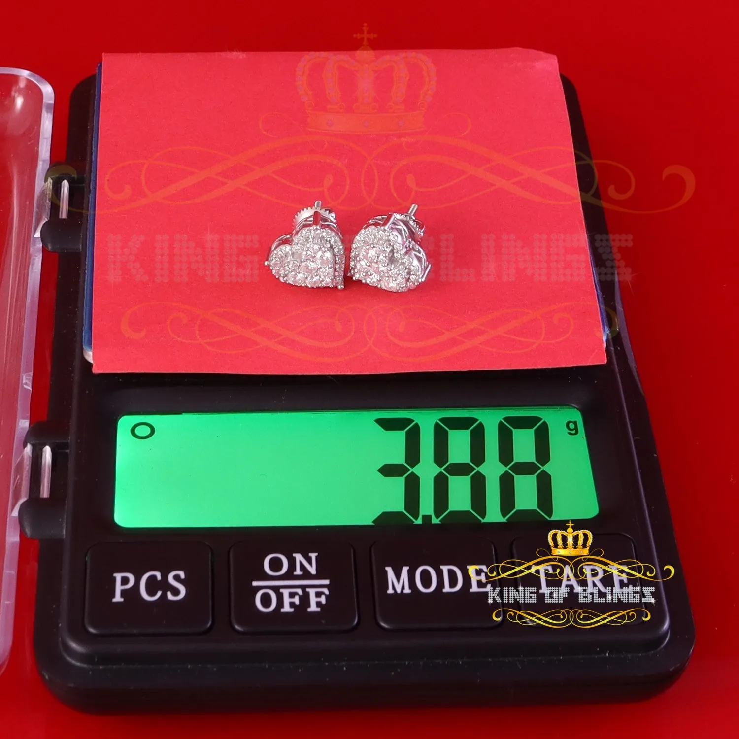 King of Bling's Men's/Womens 925 Silver White 1.25ct VVS 'D' Moissanite 3D Heart Stud Earrings