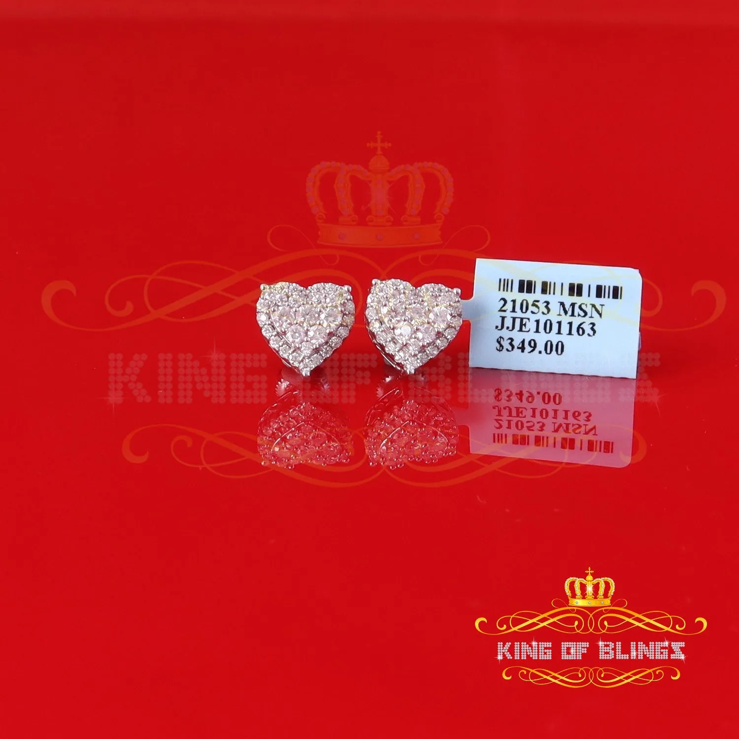 King of Bling's Men's/Womens 925 Silver White 1.25ct VVS 'D' Moissanite 3D Heart Stud Earrings
