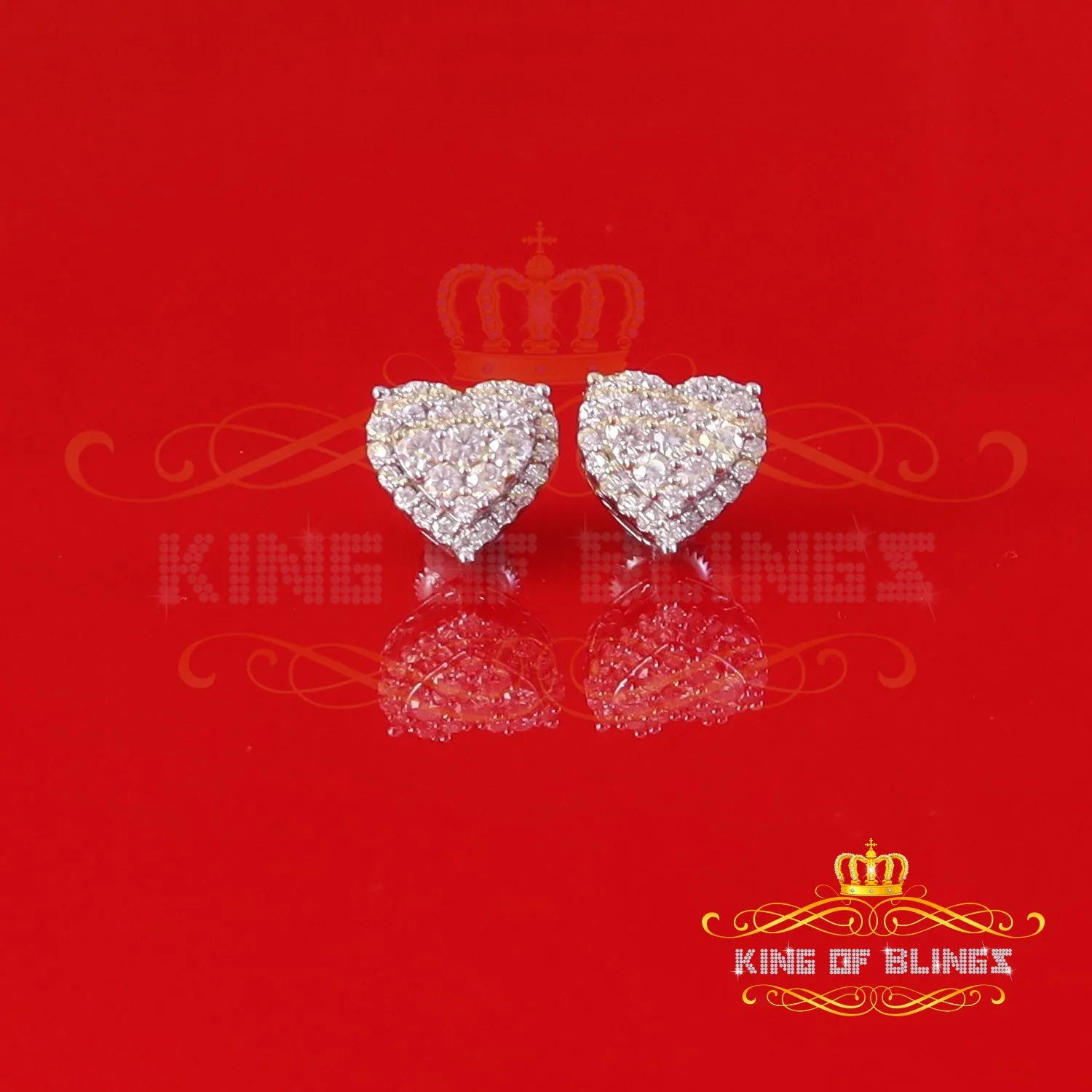 King of Bling's Men's/Womens 925 Silver White 1.25ct VVS 'D' Moissanite 3D Heart Stud Earrings
