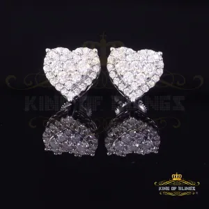 King of Bling's Men's/Womens 925 Silver White 1.25ct VVS 'D' Moissanite 3D Heart Stud Earrings