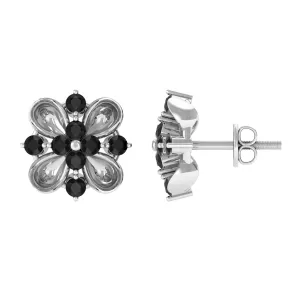 Lab Grown Black Diamond Cluster Floral Stud Earrings