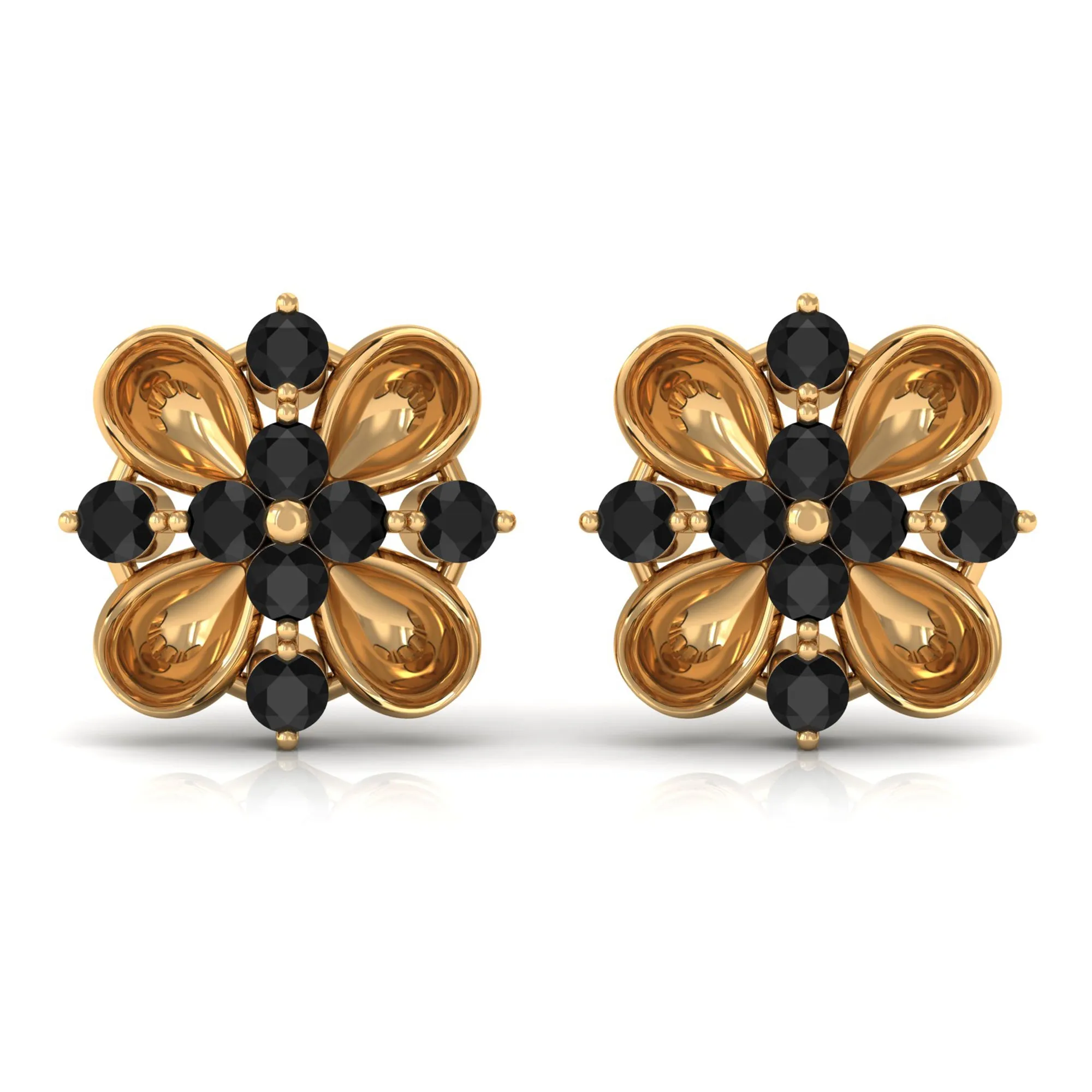 Lab Grown Black Diamond Cluster Floral Stud Earrings