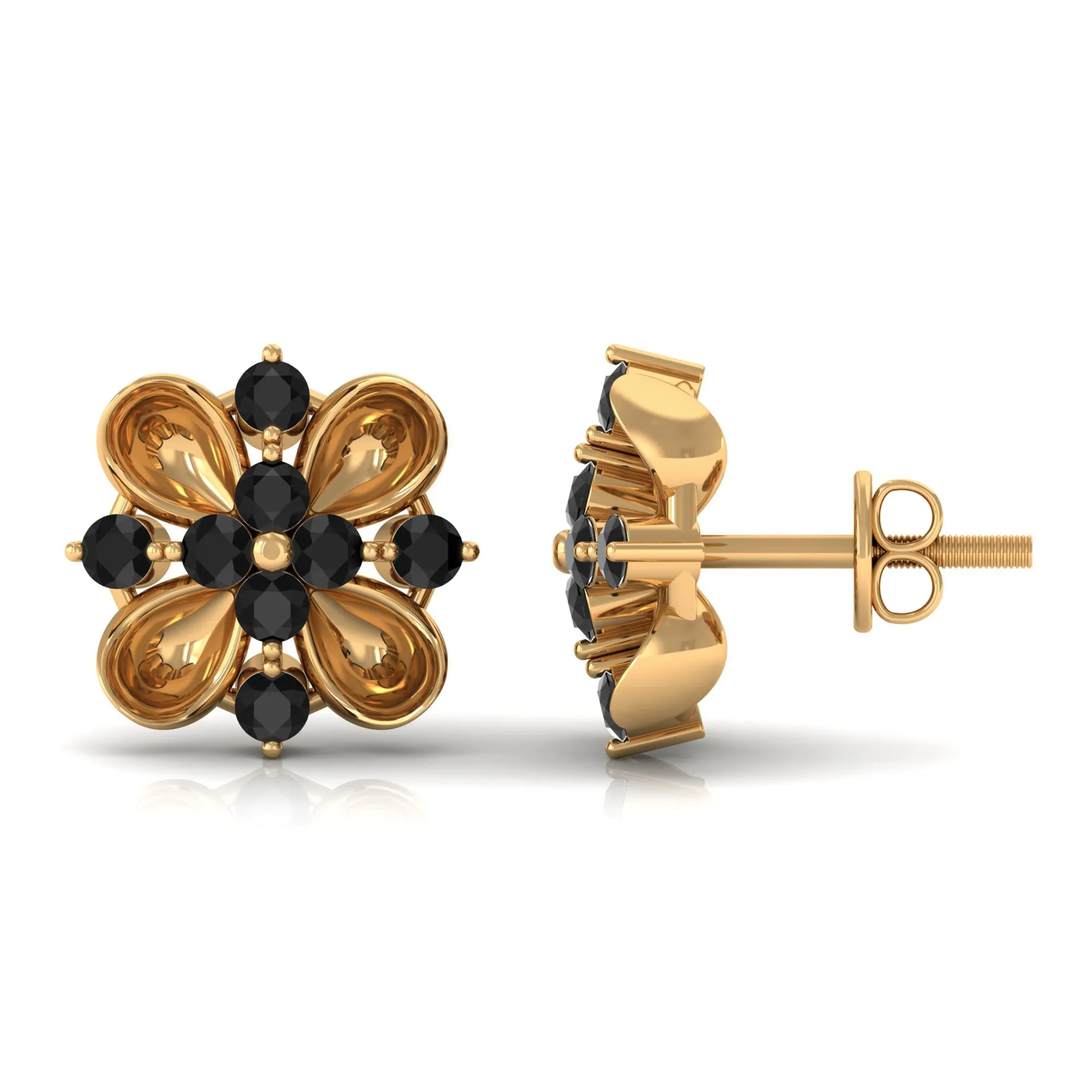 Lab Grown Black Diamond Cluster Floral Stud Earrings