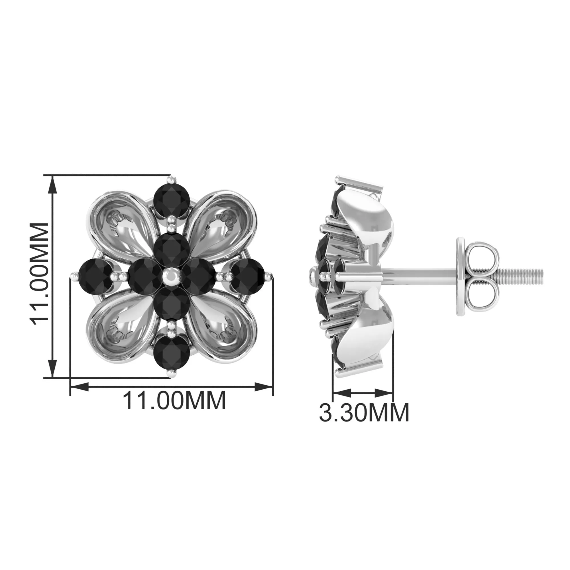 Lab Grown Black Diamond Cluster Floral Stud Earrings