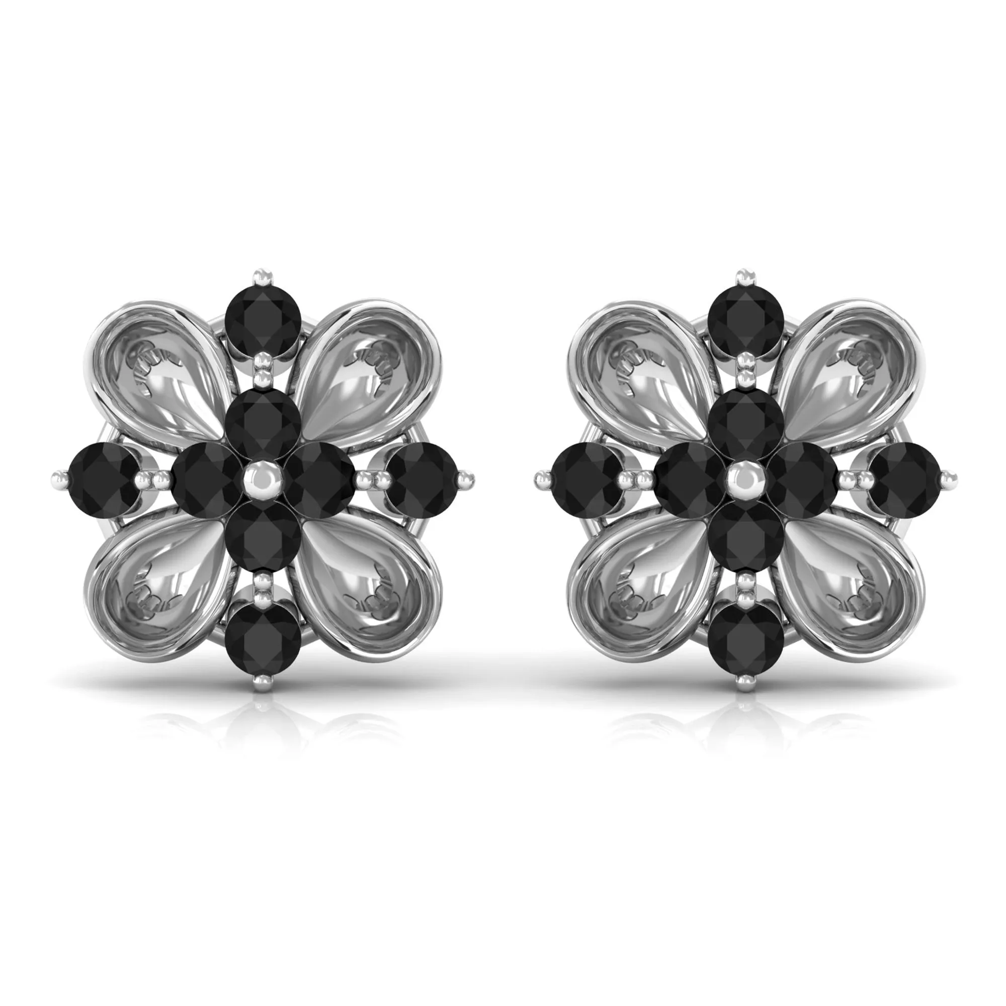 Lab Grown Black Diamond Cluster Floral Stud Earrings