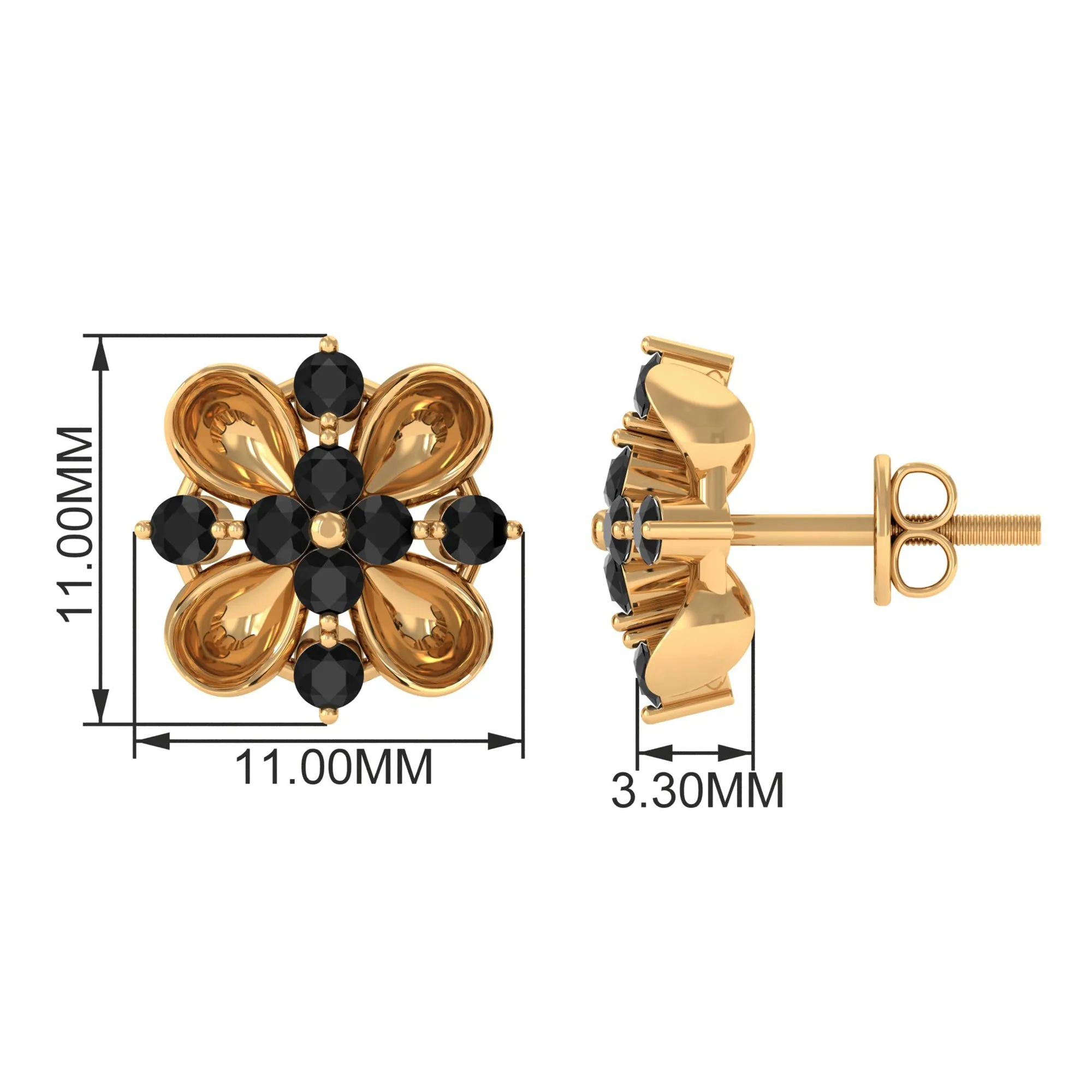 Lab Grown Black Diamond Cluster Floral Stud Earrings