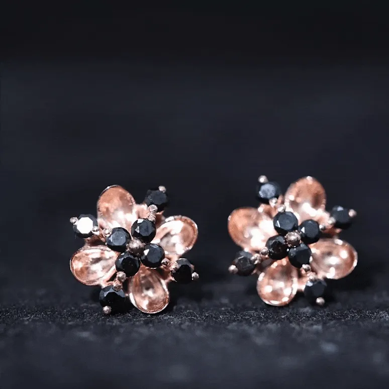 Lab Grown Black Diamond Cluster Floral Stud Earrings