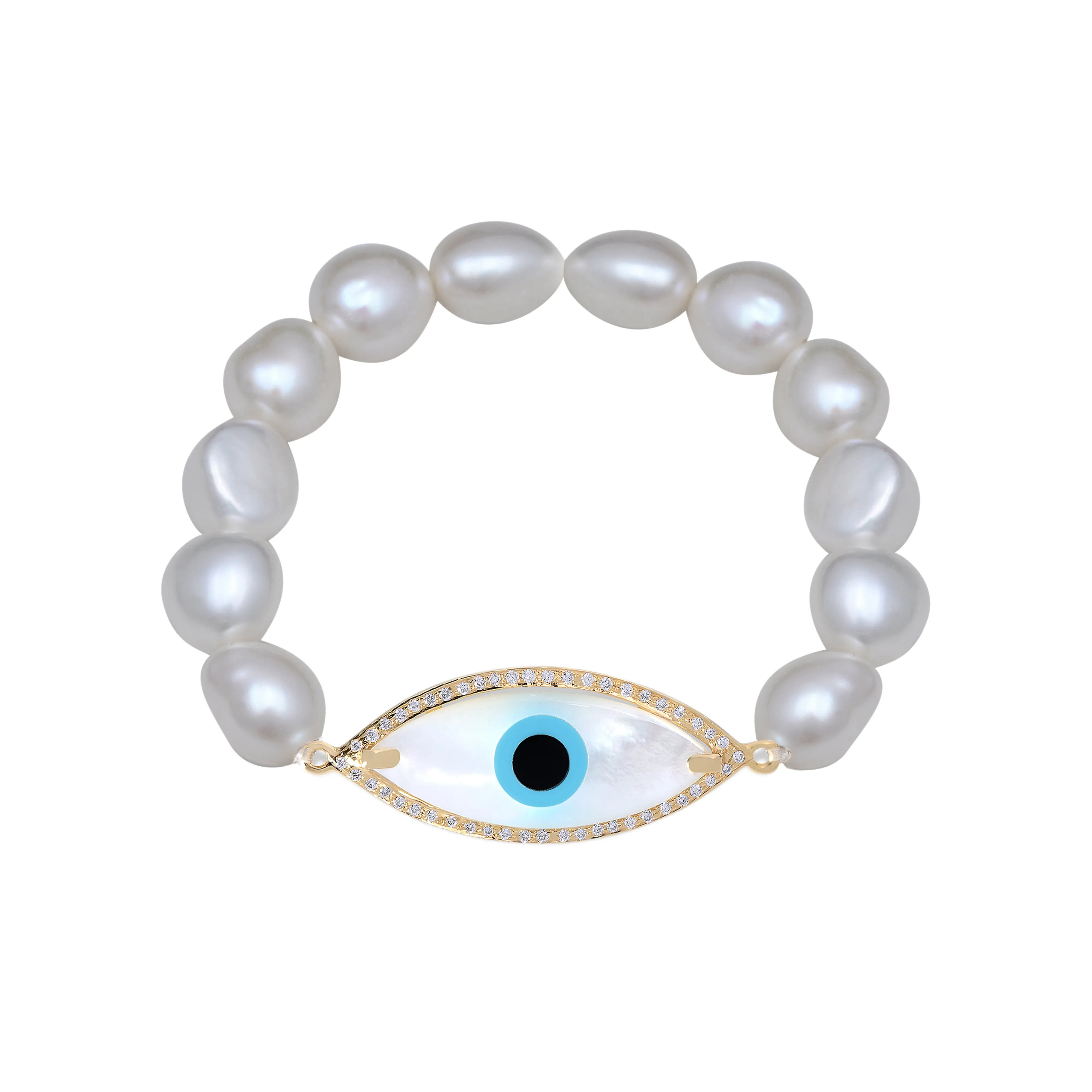 Large Marquise Evil Eye Diamond Pearl Bracelet