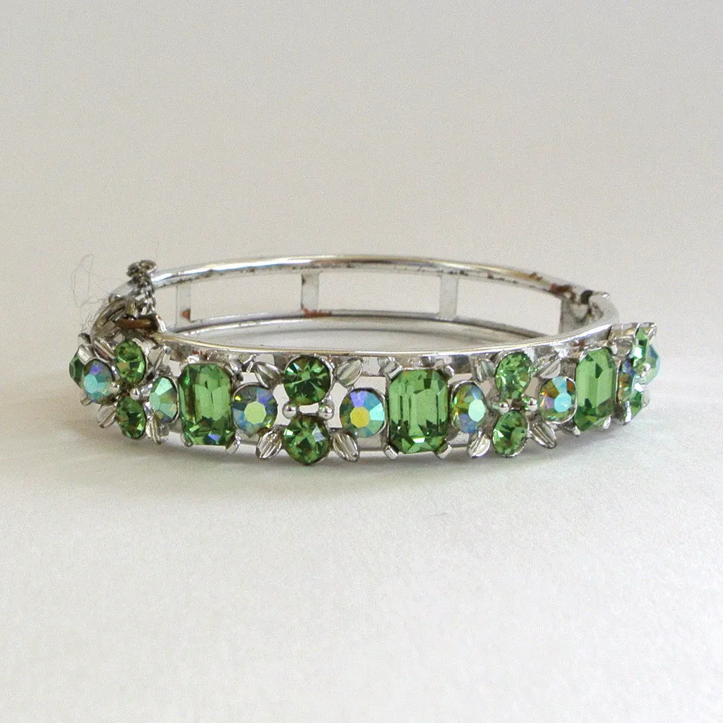 Lisner Green Rhinestone Bangle Bracelet