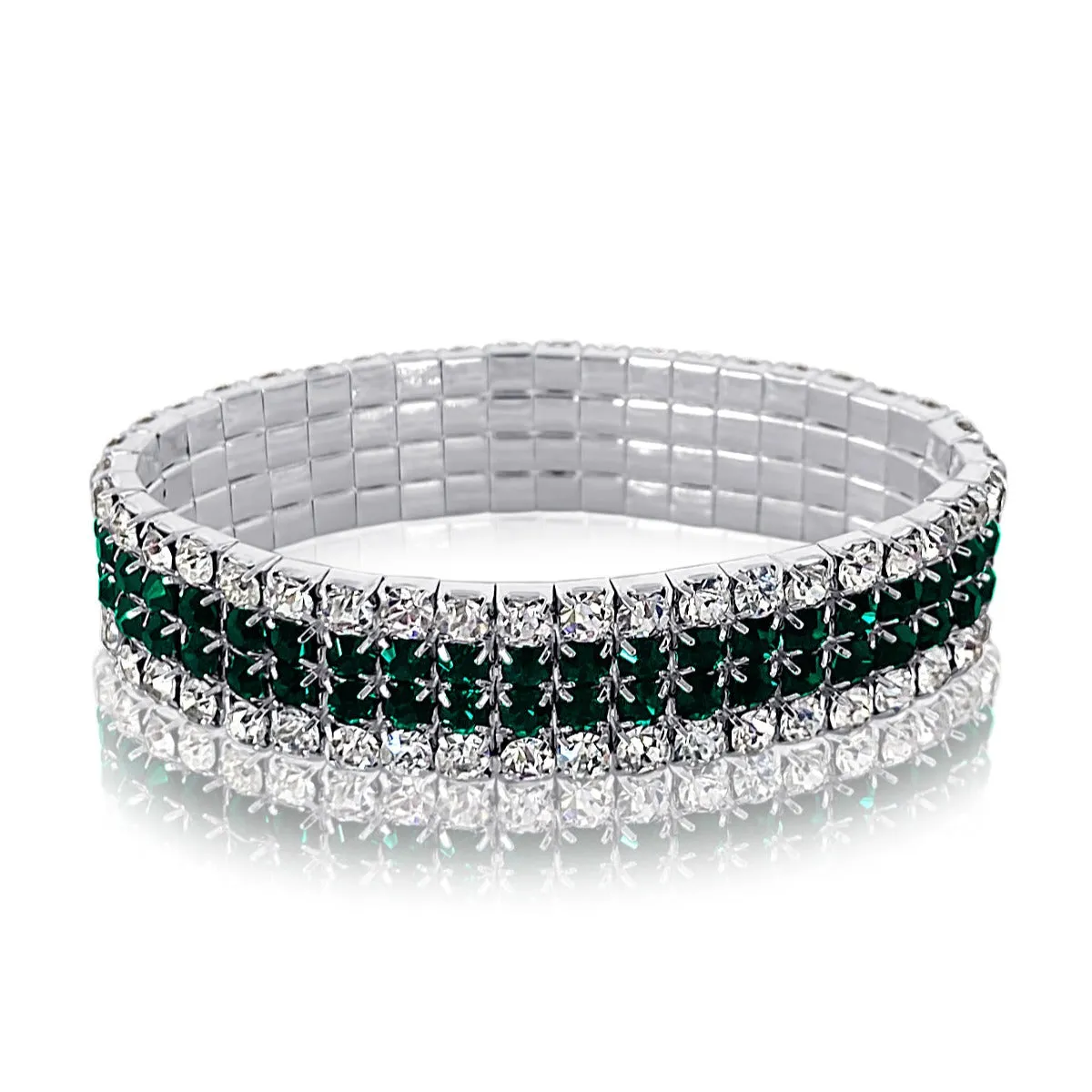 MADISON - clear emerald 4 row stretch bracelet
