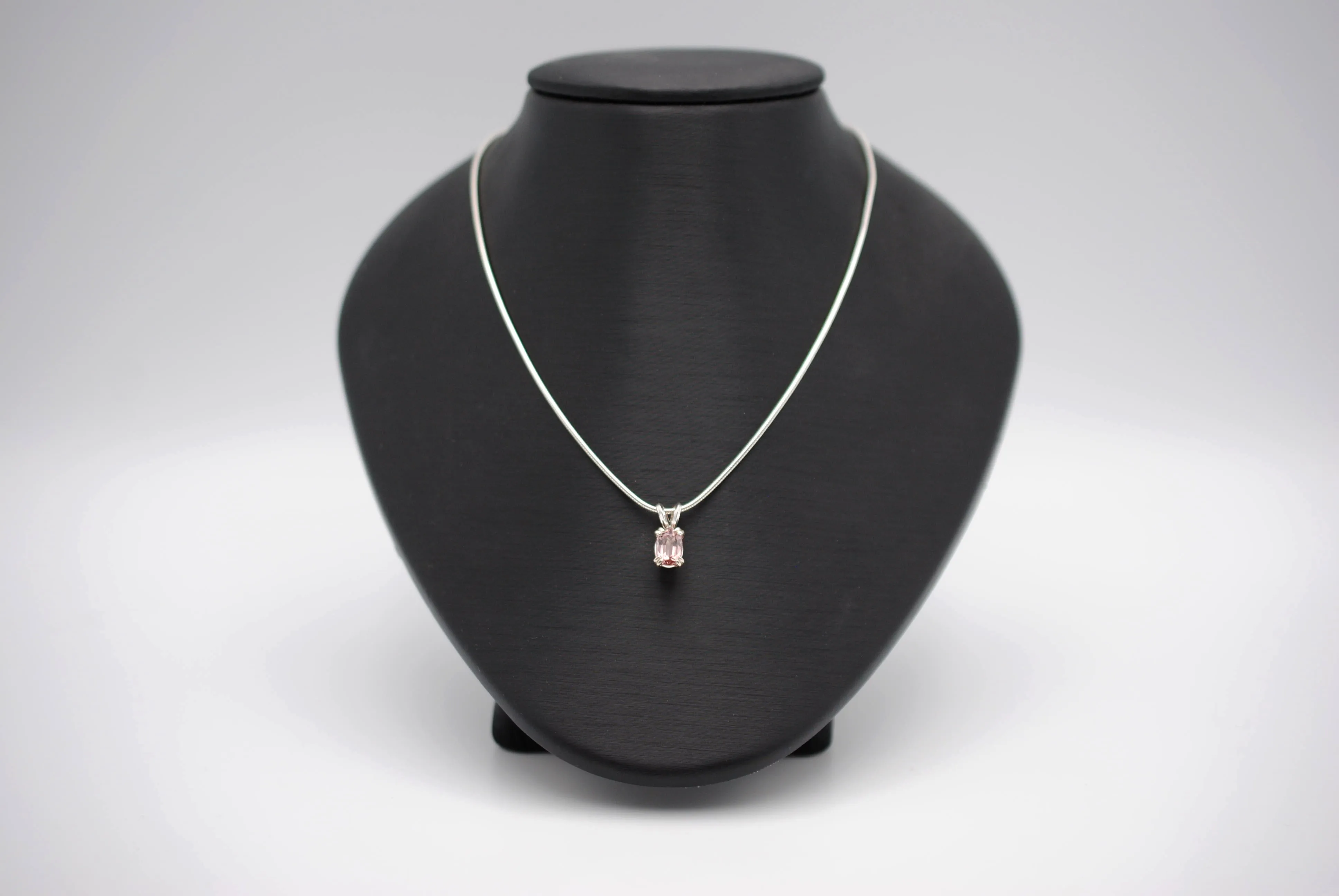 Malaia Garnet Necklace: Emerald Cut, Silver Setting, Snake Chain
