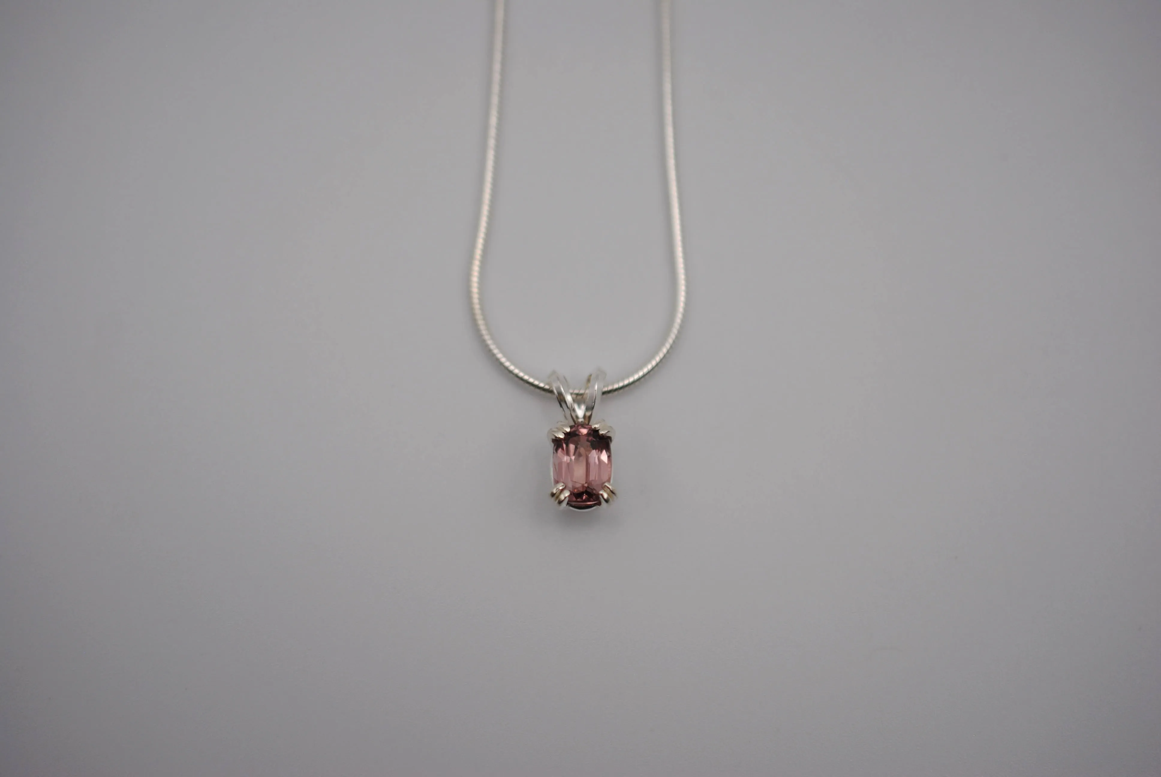 Malaia Garnet Necklace: Emerald Cut, Silver Setting, Snake Chain