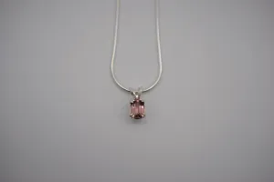 Malaia Garnet Necklace: Emerald Cut, Silver Setting, Snake Chain