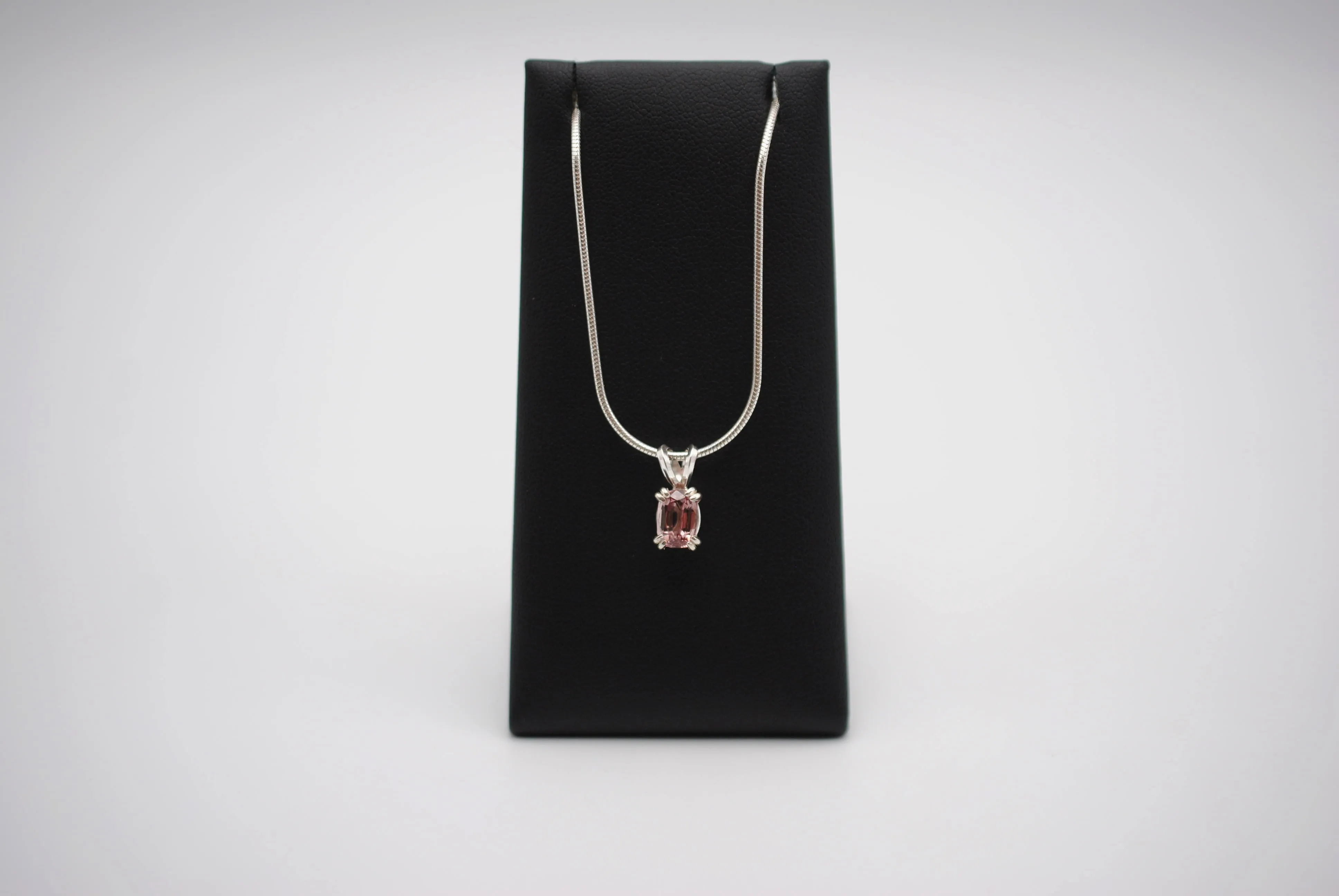 Malaia Garnet Necklace: Emerald Cut, Silver Setting, Snake Chain