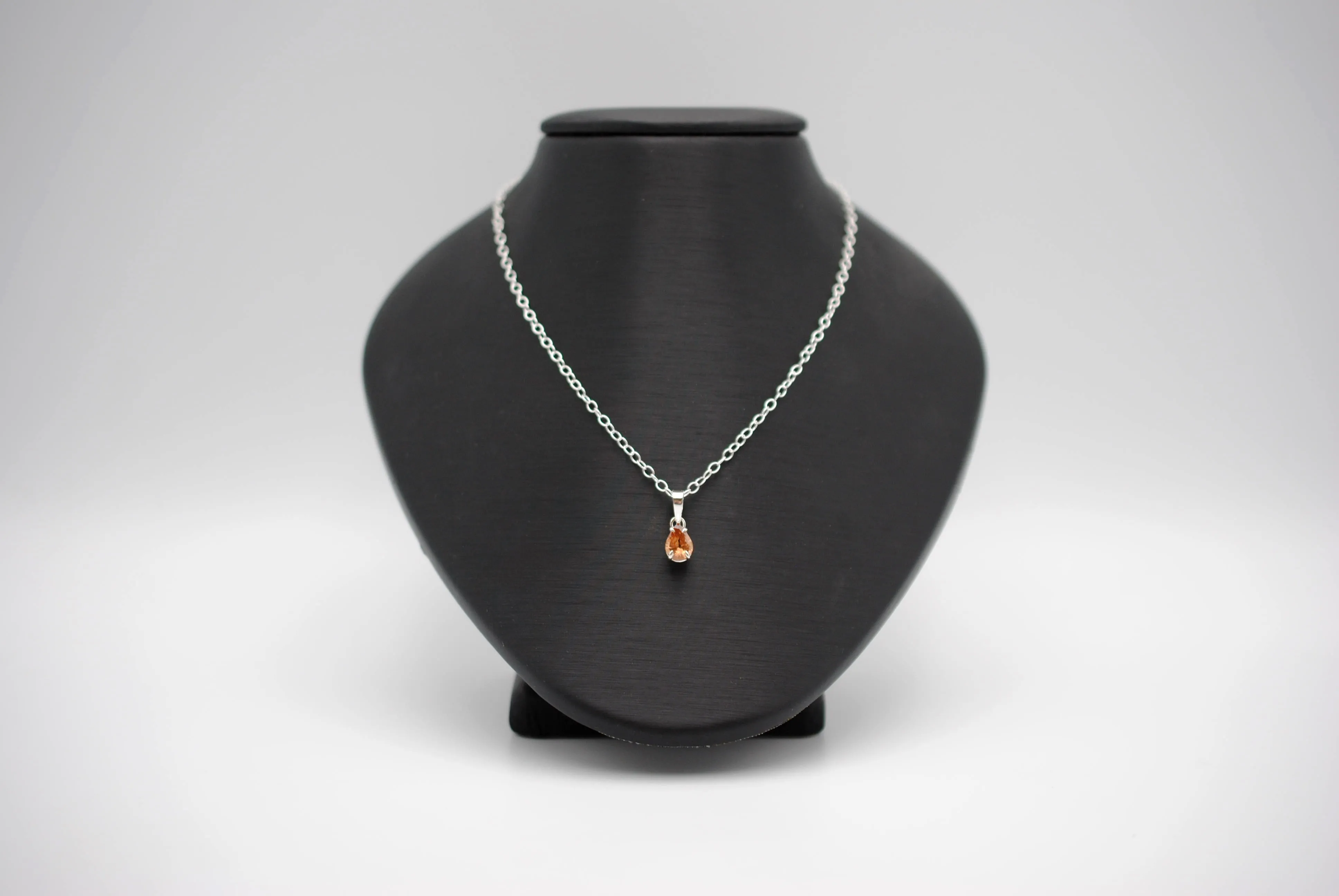 Malaia Garnet Necklace: Pear Cut, Silver Setting, Cable Chain