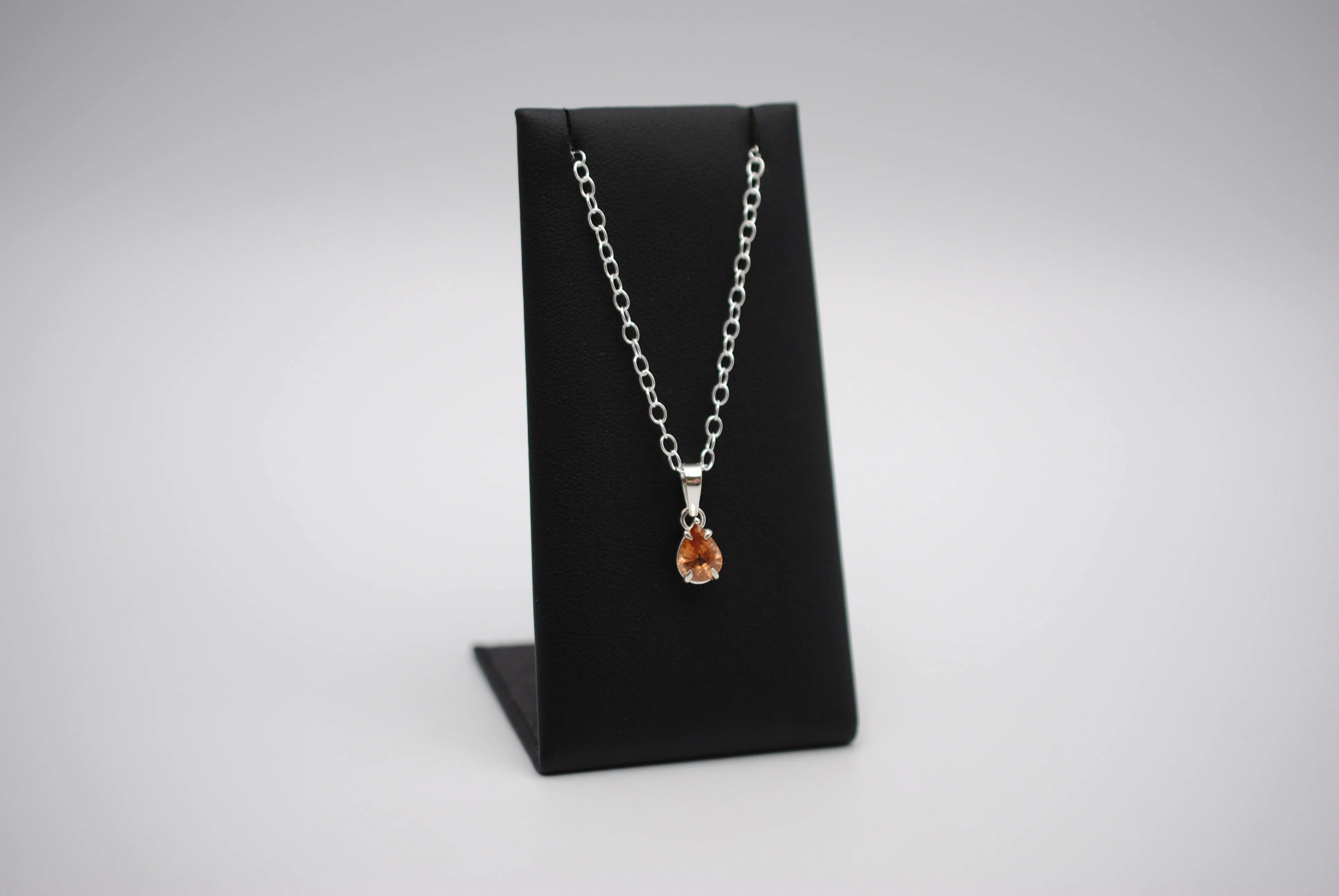 Malaia Garnet Necklace: Pear Cut, Silver Setting, Cable Chain