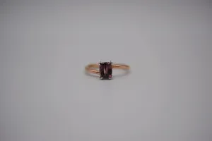 Malaia Garnet Ring: Emerald Cut, Rose Gold Bypass Band, White Gold Setting