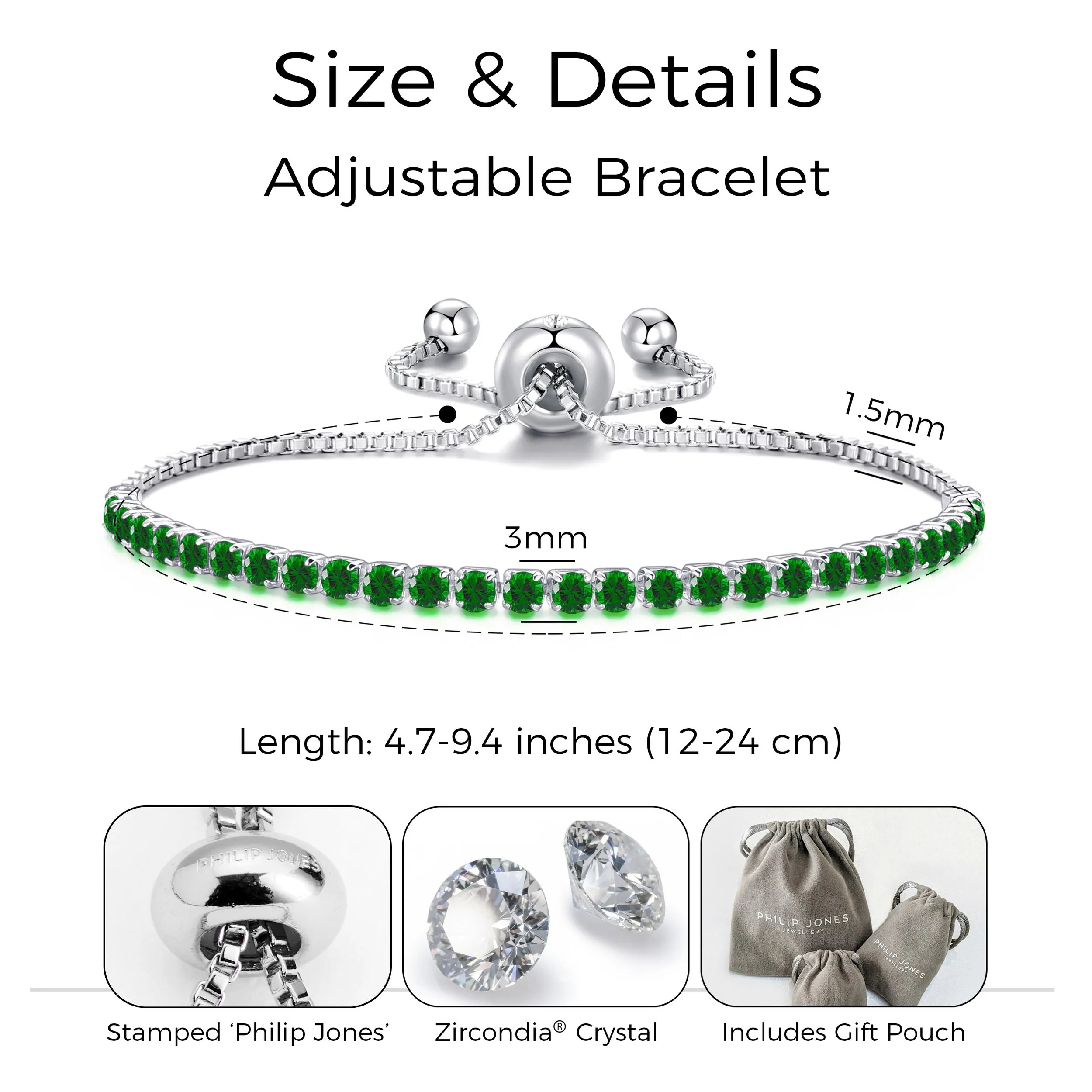 May Birthstone Friendship Bracelet with Emerald Zircondia® Crystals