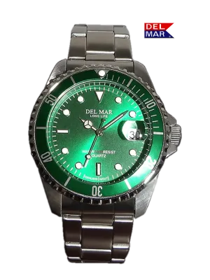 Men's Long Life Classic Coronado Green Face & Bezel SS Watch #50375