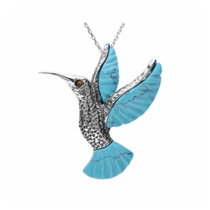 MILENA Pendant Necklace Silver and Turquoise Hummingbird