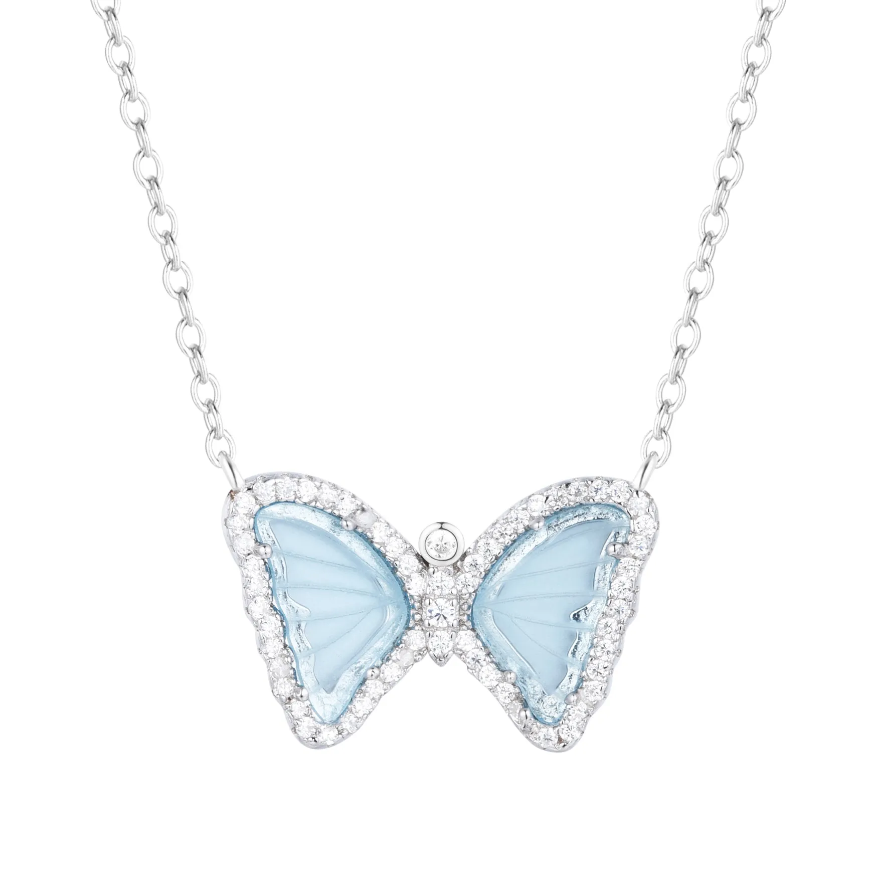 Mini Butterfly Necklace in Light Teal