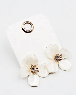 Mother of Pearl Flower Earrings with Rhinestones