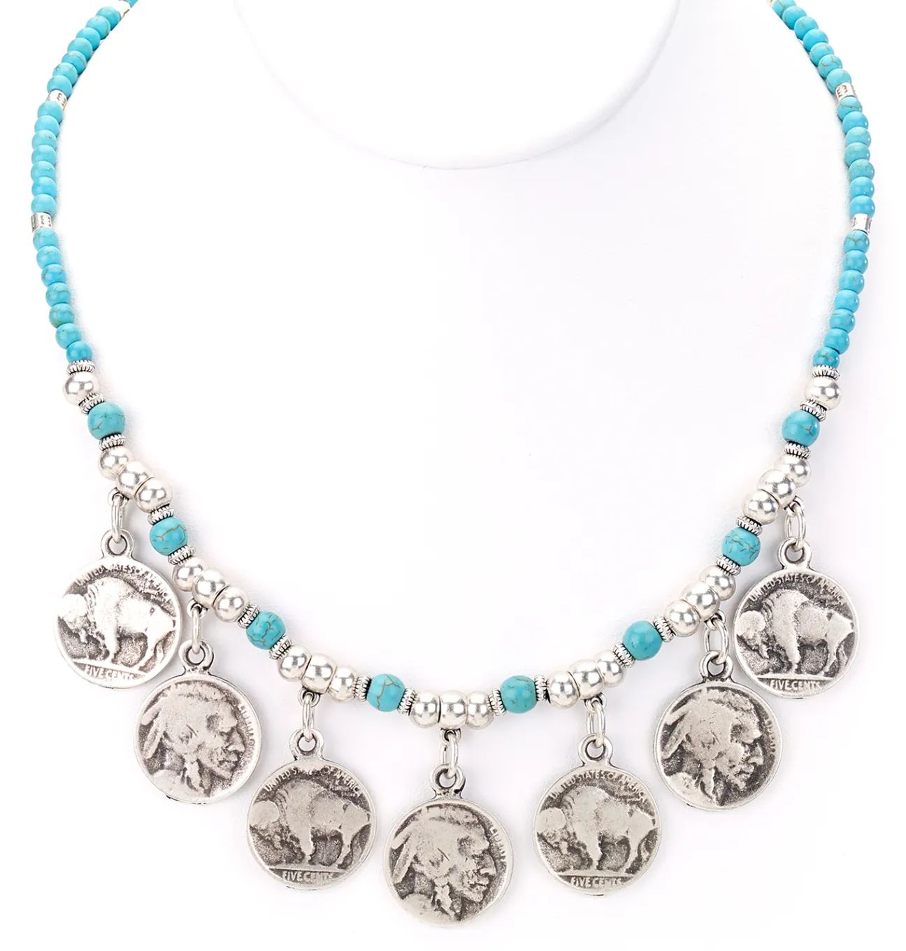Native American Indian Coin Turquoise Necklace