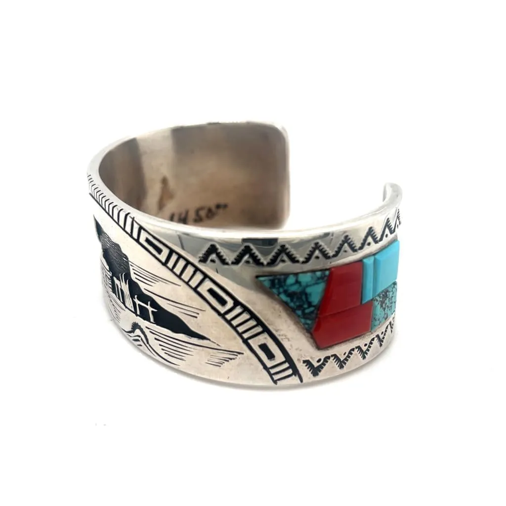 Native American Sterling Silver and Inlay Cuff Bracelet at Regard Jewelry in Austin, Texas