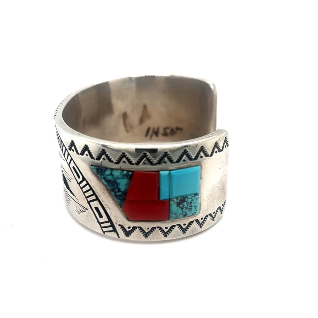 Native American Sterling Silver and Inlay Cuff Bracelet at Regard Jewelry in Austin, Texas