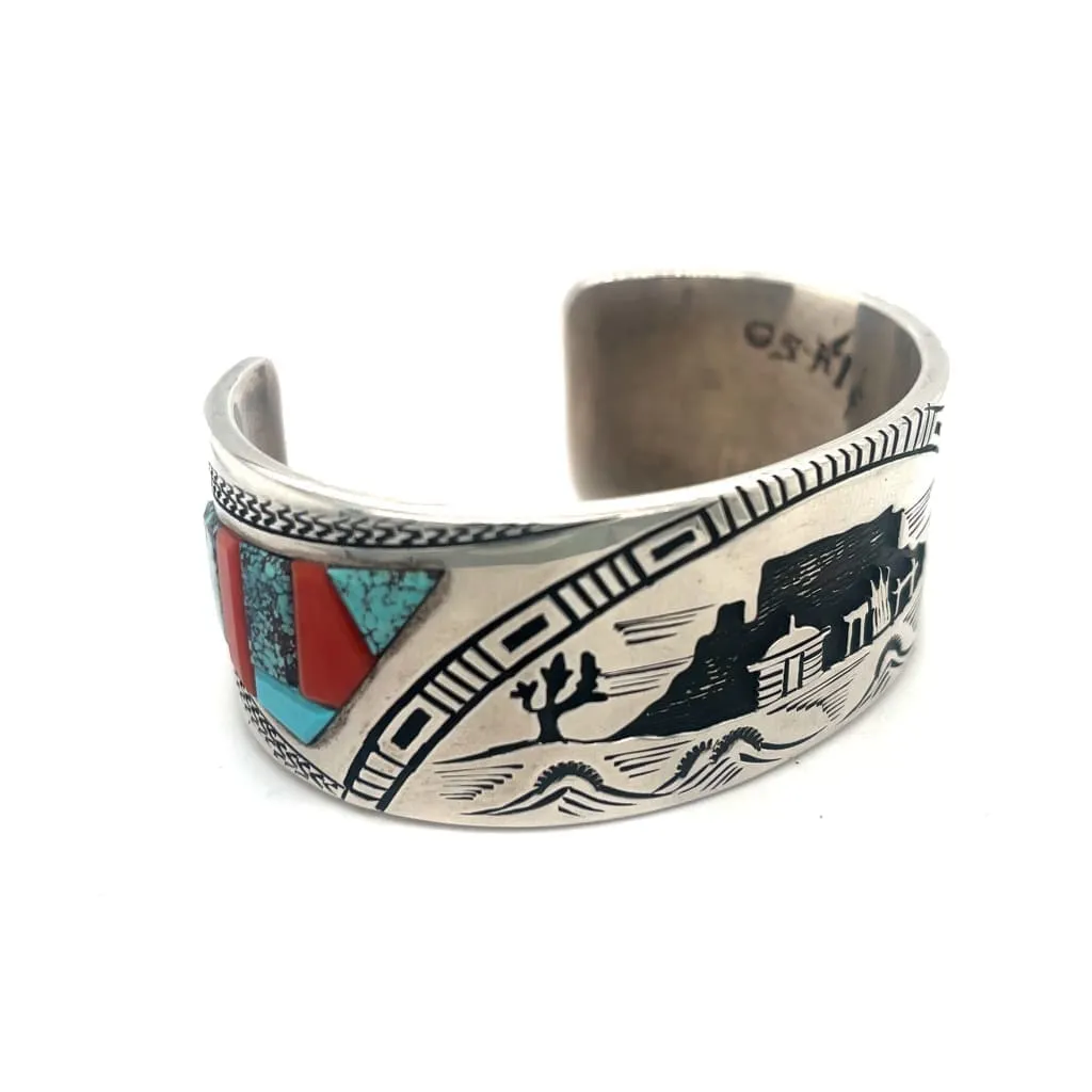 Native American Sterling Silver and Inlay Cuff Bracelet at Regard Jewelry in Austin, Texas