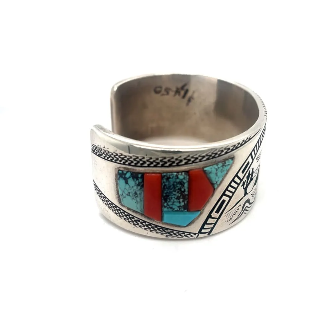 Native American Sterling Silver and Inlay Cuff Bracelet at Regard Jewelry in Austin, Texas
